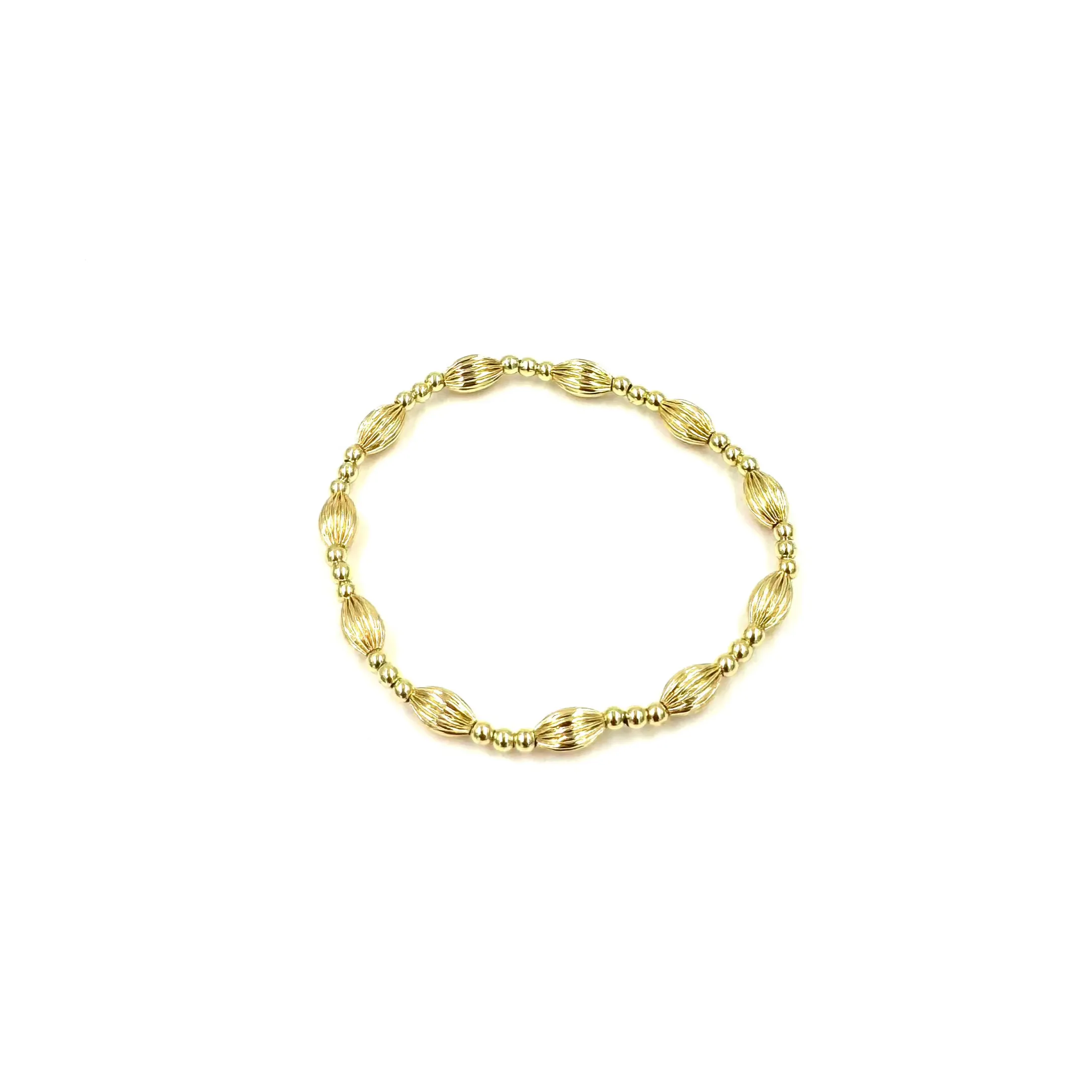Ashley Gold Stainless Steel Oval Faceted Beaded Stretch Bracelet