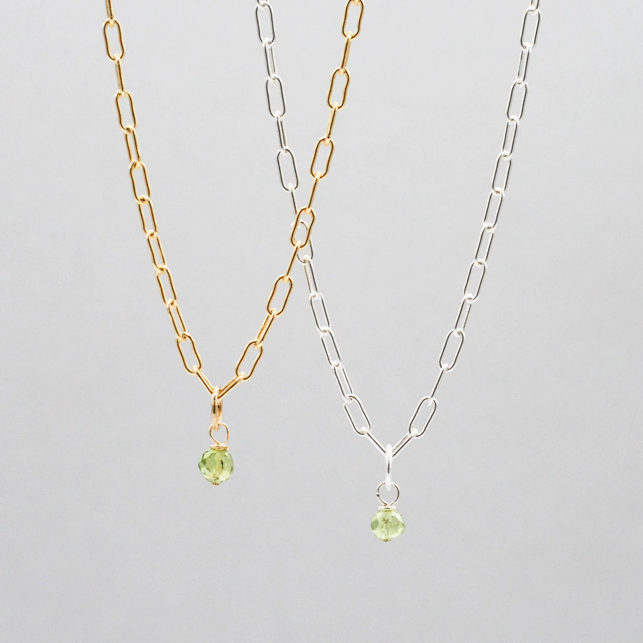 August Peridot Birthstone Charm Necklace