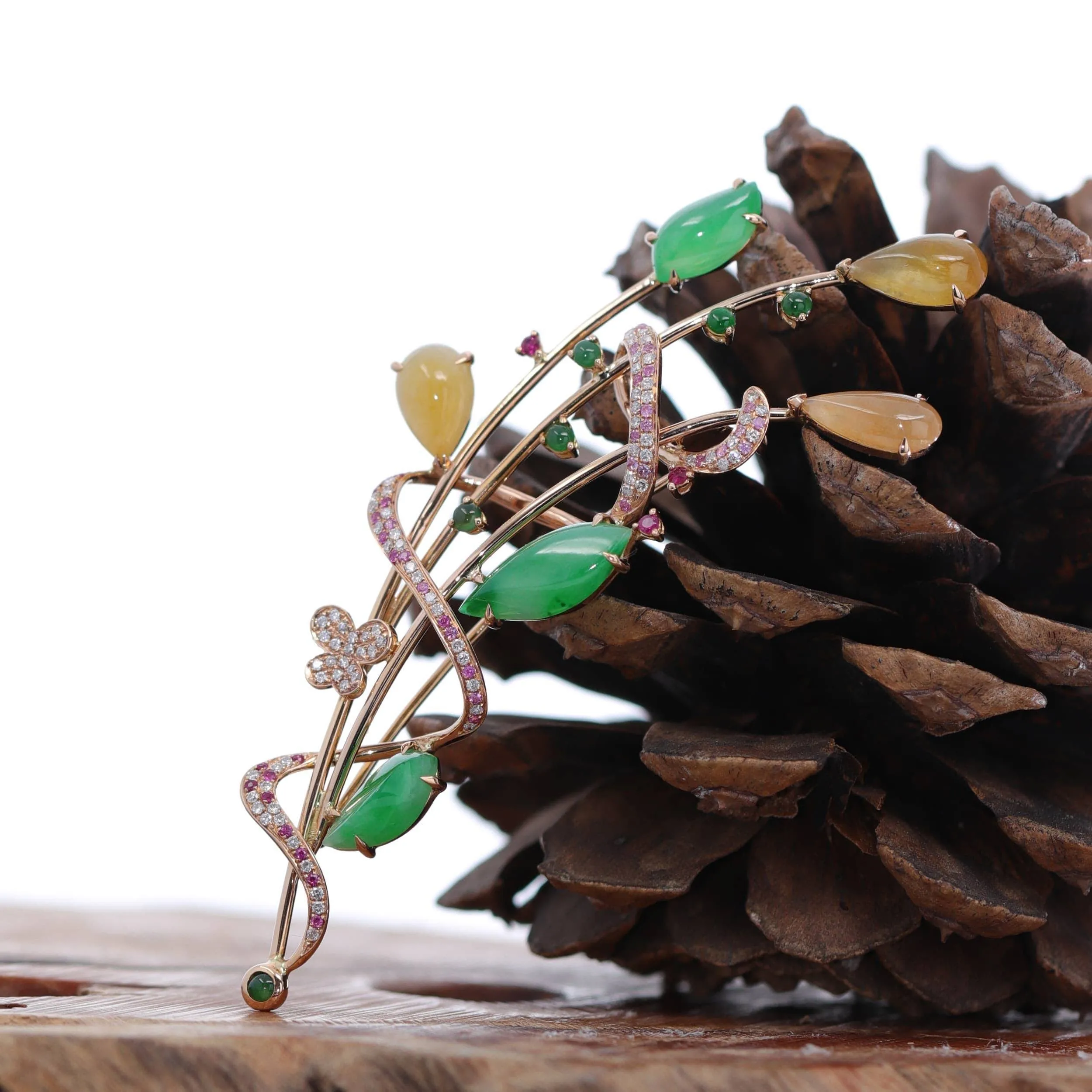 Baikalla High-End 18K Rose Gold Genuine Imperial Jadeite Jade Pendant & Brooch with Diamonds