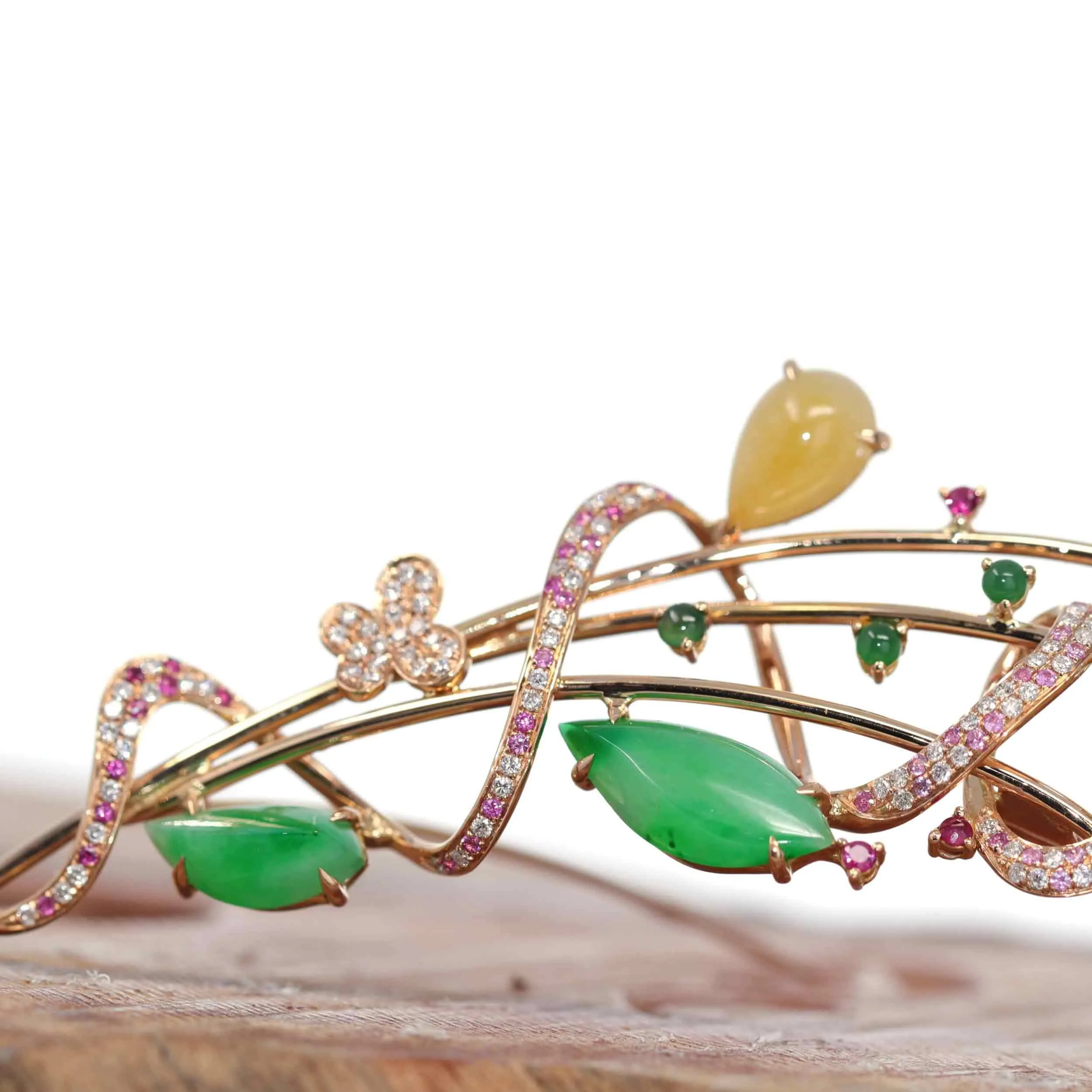 Baikalla High-End 18K Rose Gold Genuine Imperial Jadeite Jade Pendant & Brooch with Diamonds