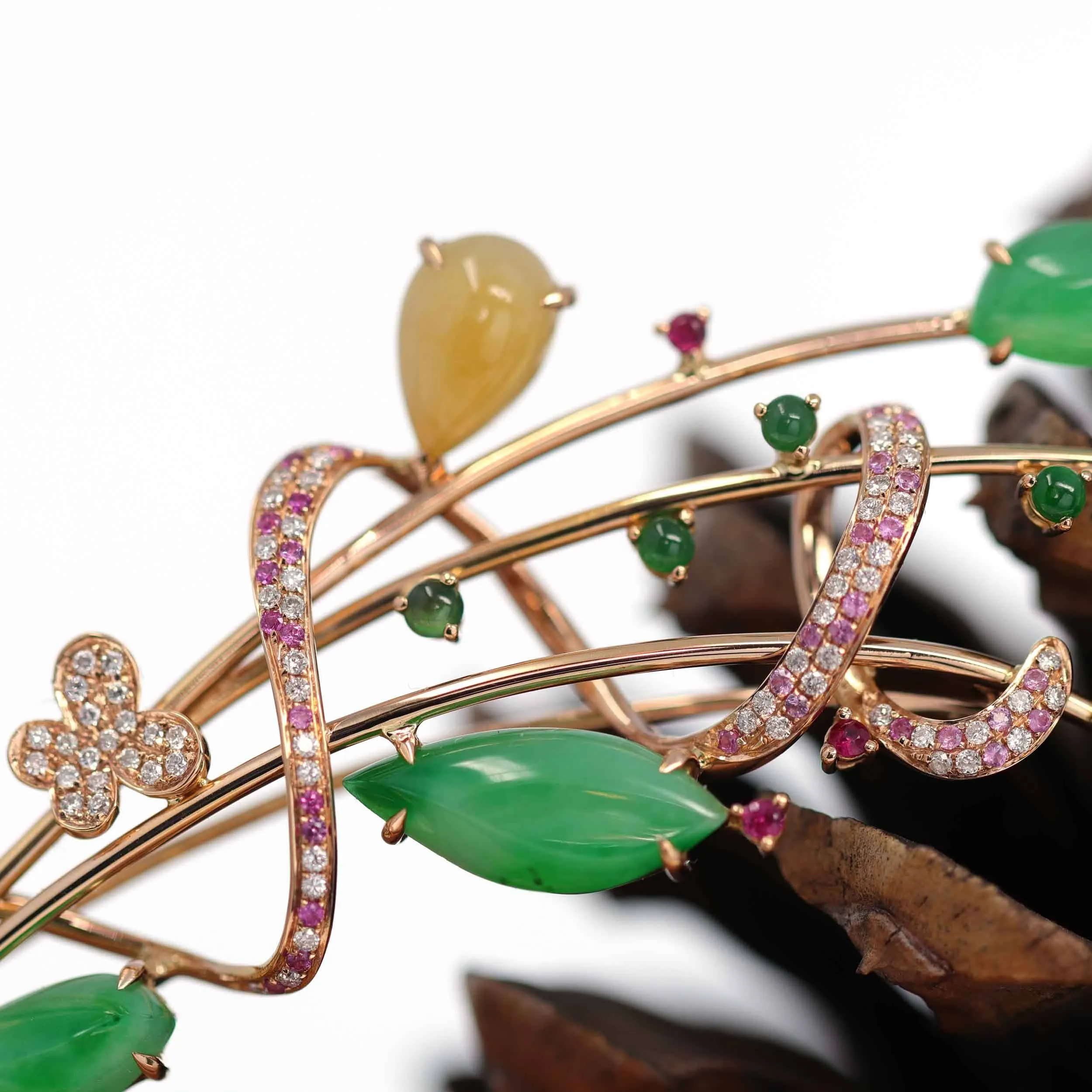 Baikalla High-End 18K Rose Gold Genuine Imperial Jadeite Jade Pendant & Brooch with Diamonds