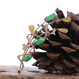 Baikalla High-End 18K Rose Gold Genuine Imperial Jadeite Jade Pendant & Brooch with Diamonds