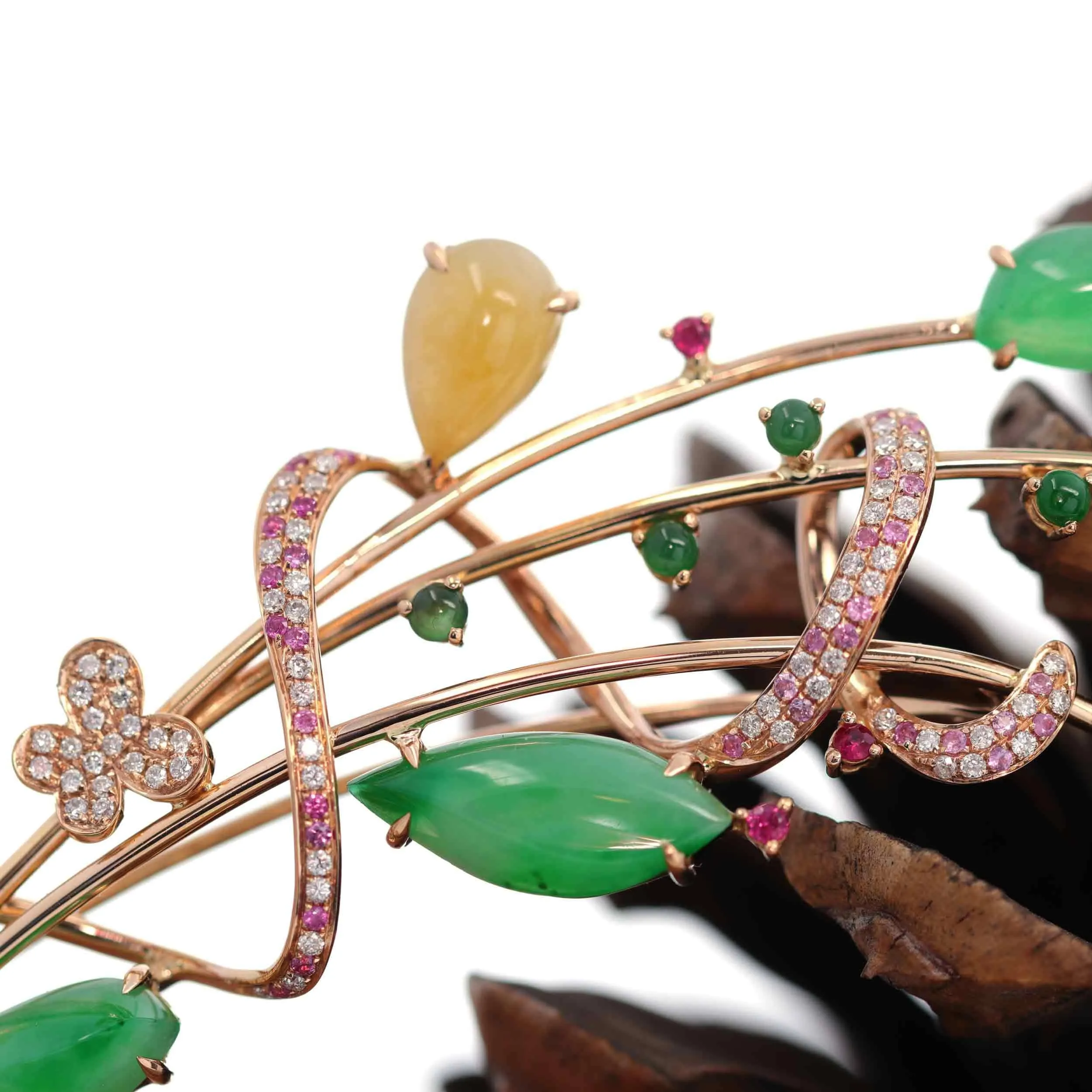 Baikalla High-End 18K Rose Gold Genuine Imperial Jadeite Jade Pendant & Brooch with Diamonds