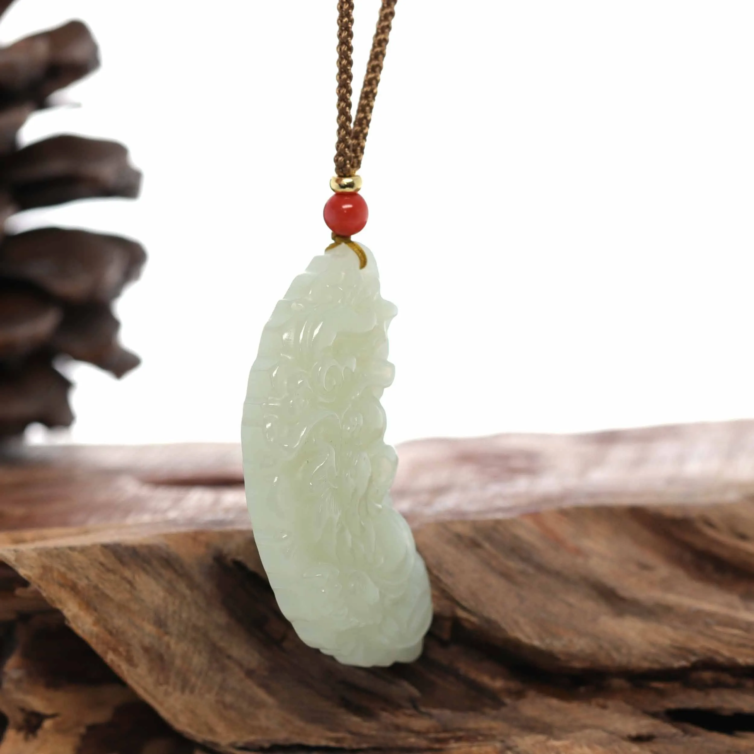 Baikalla™ "Dragon & Phoenix" Genuine HeTian White Nephrite Jade Pendant Necklace