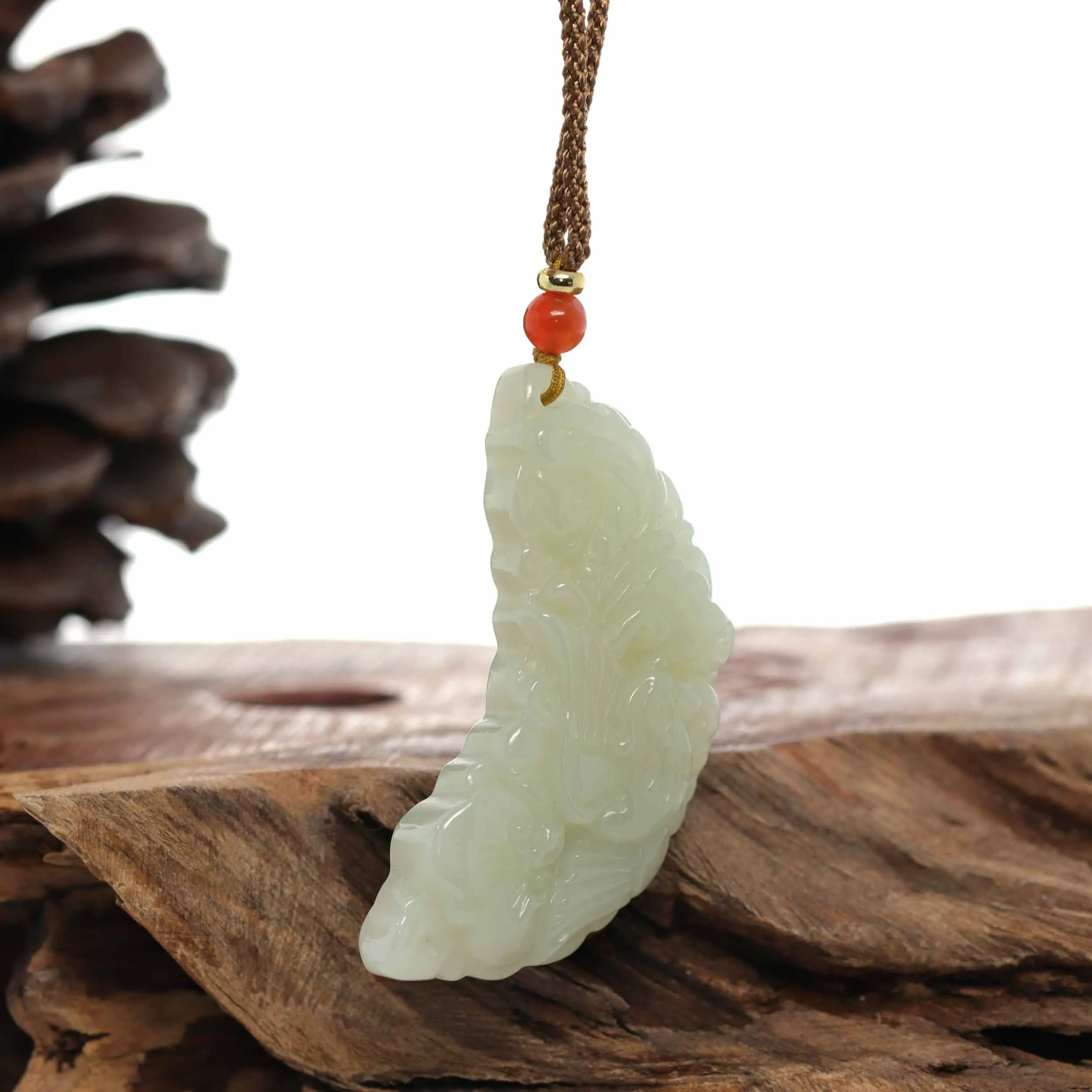Baikalla™ "Dragon & Phoenix" Genuine HeTian White Nephrite Jade Pendant Necklace