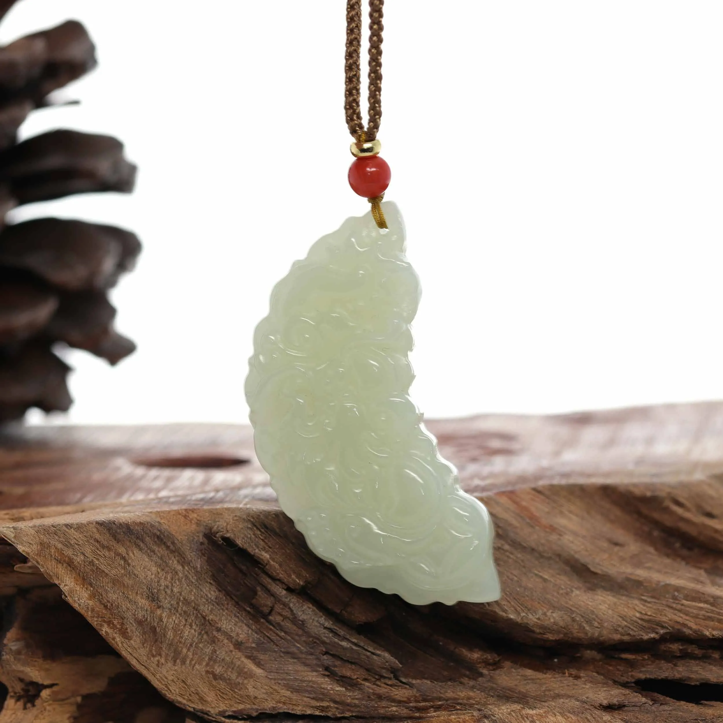 Baikalla™ "Dragon & Phoenix" Genuine HeTian White Nephrite Jade Pendant Necklace
