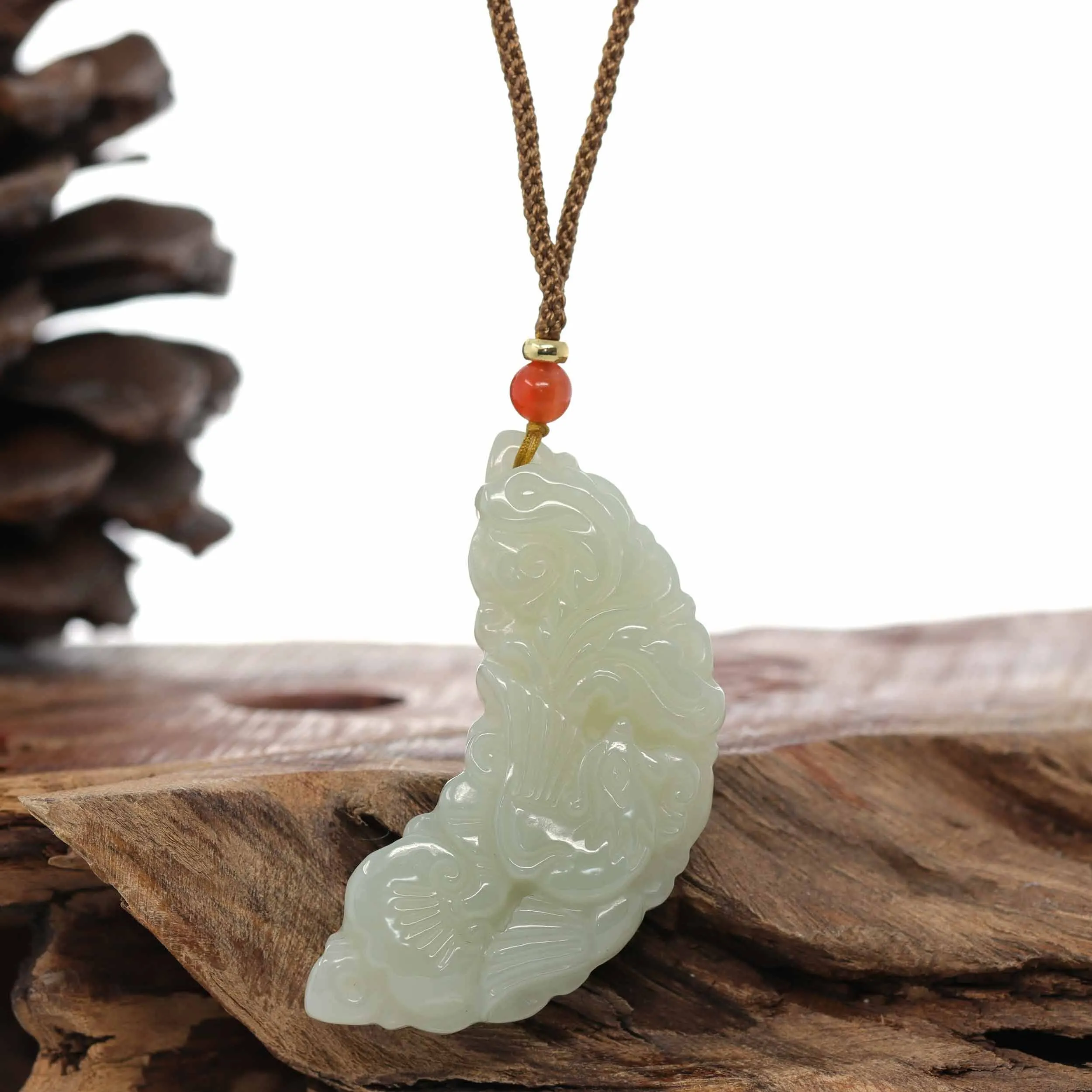 Baikalla™ "Dragon & Phoenix" Genuine HeTian White Nephrite Jade Pendant Necklace