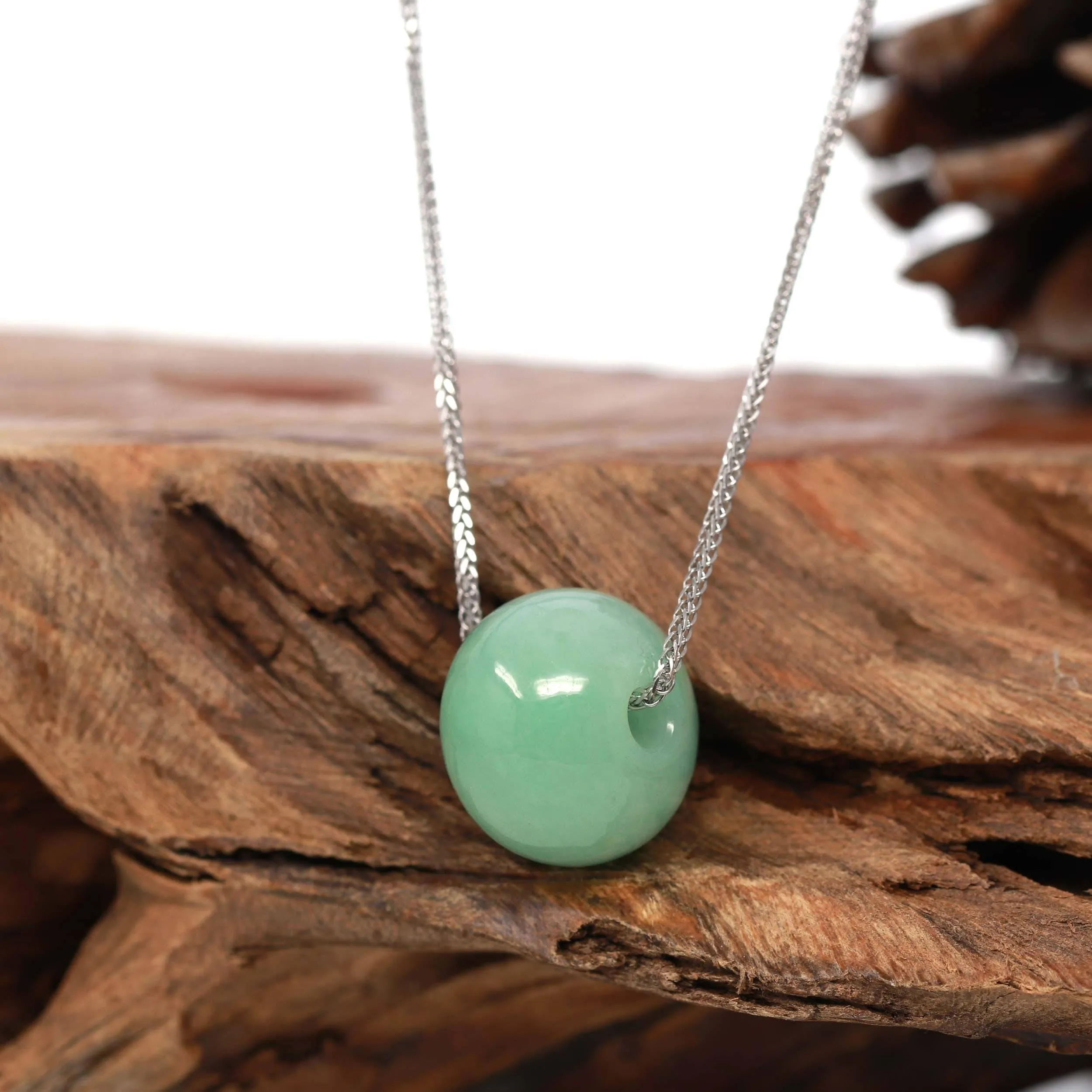 Baikalla™ "Good Luck Button" Necklace Real Green Jade Lucky TongTong Pendant Necklace