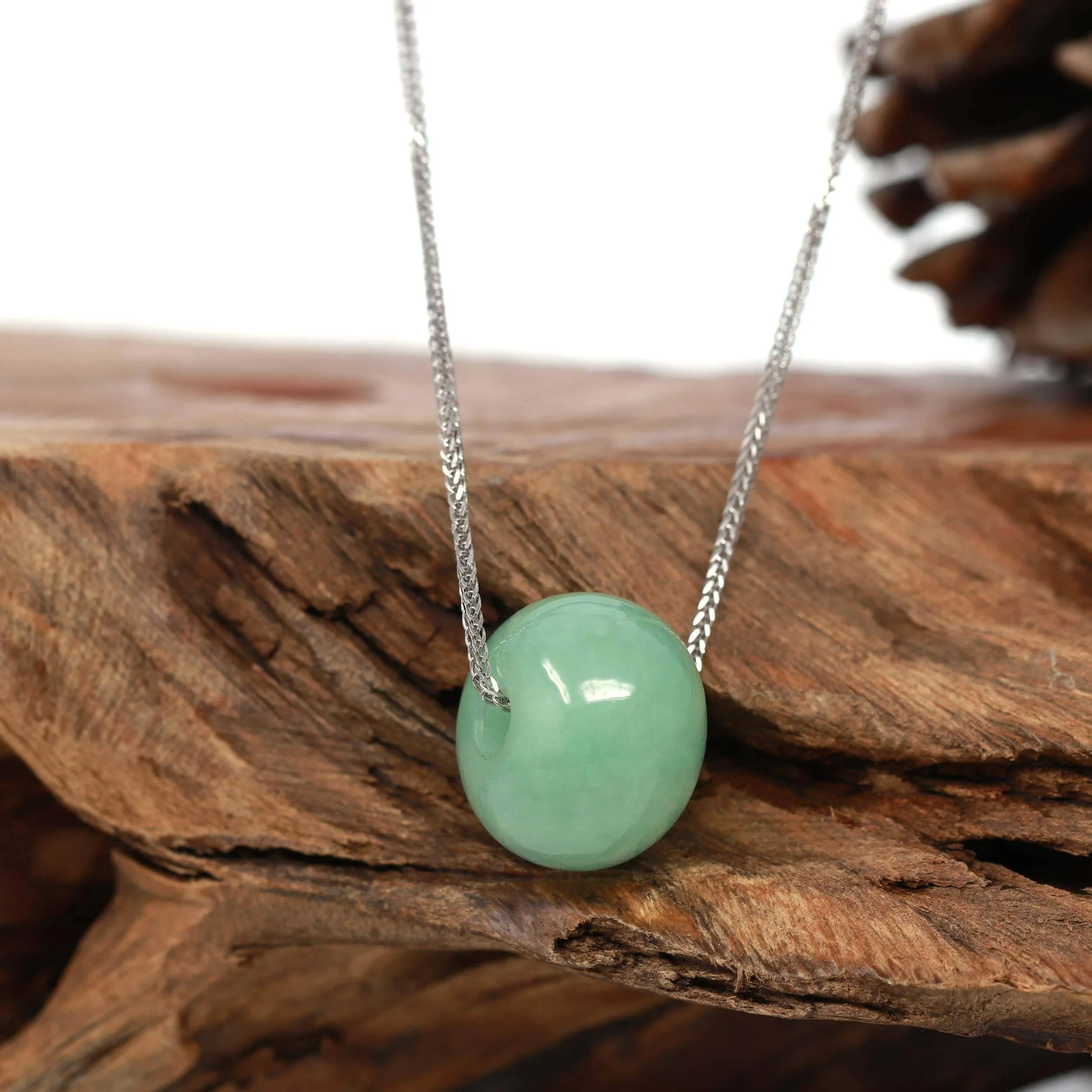 Baikalla™ "Good Luck Button" Necklace Real Green Jade Lucky TongTong Pendant Necklace