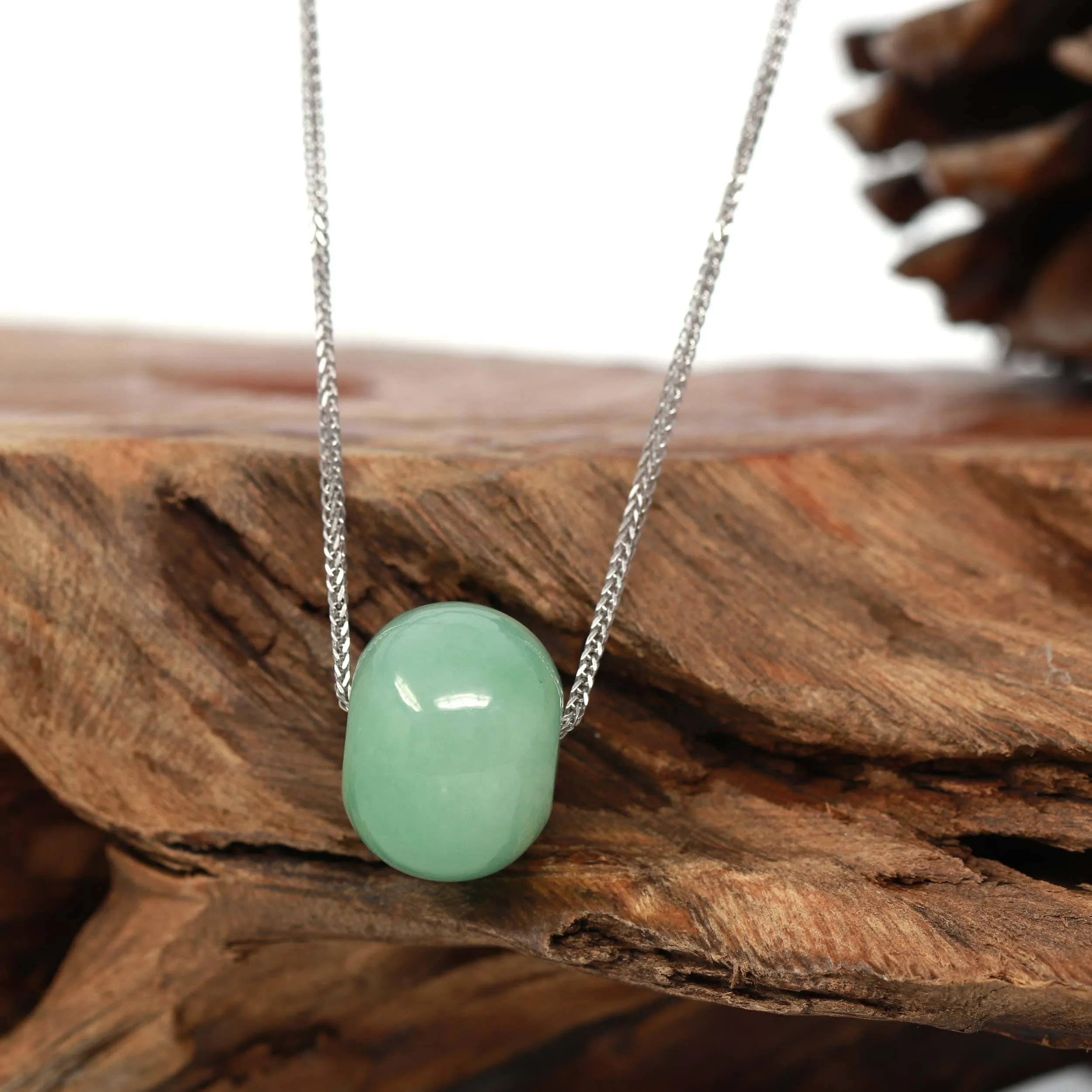 Baikalla™ "Good Luck Button" Necklace Real Green Jade Lucky TongTong Pendant Necklace