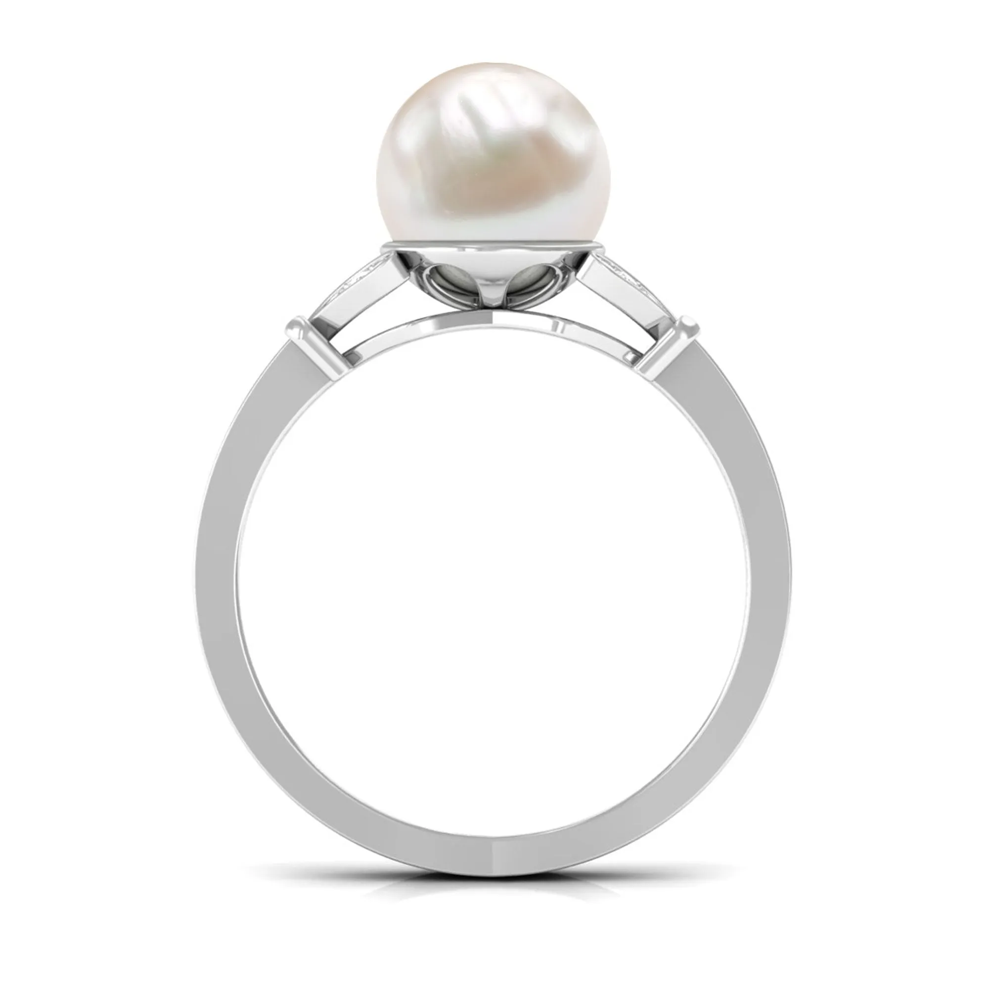 Bead Set Freshwater Pearl Solitaire Split Shank Ring with Diamond