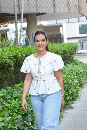 Beautiful Cherry Peplum Blouse