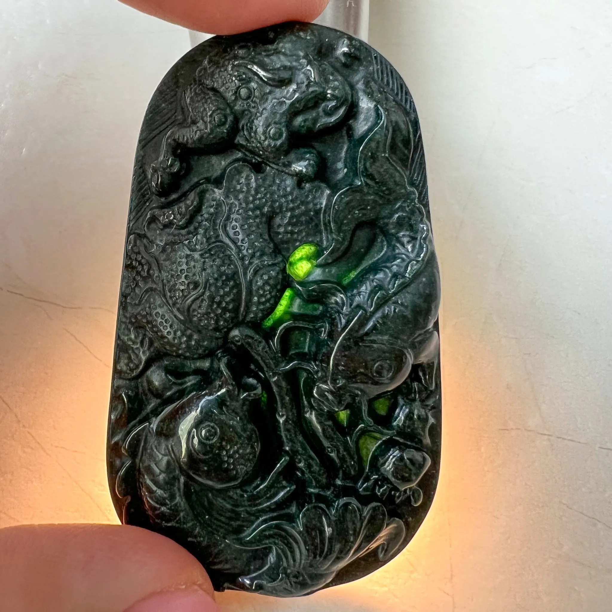 Black Jadeite Jade Twin Fish, Omphacite Jade, Pisces Zodiac Horoscope Necklace, Hand Carved Pendant Necklace, LGG-0322-1667010045-1