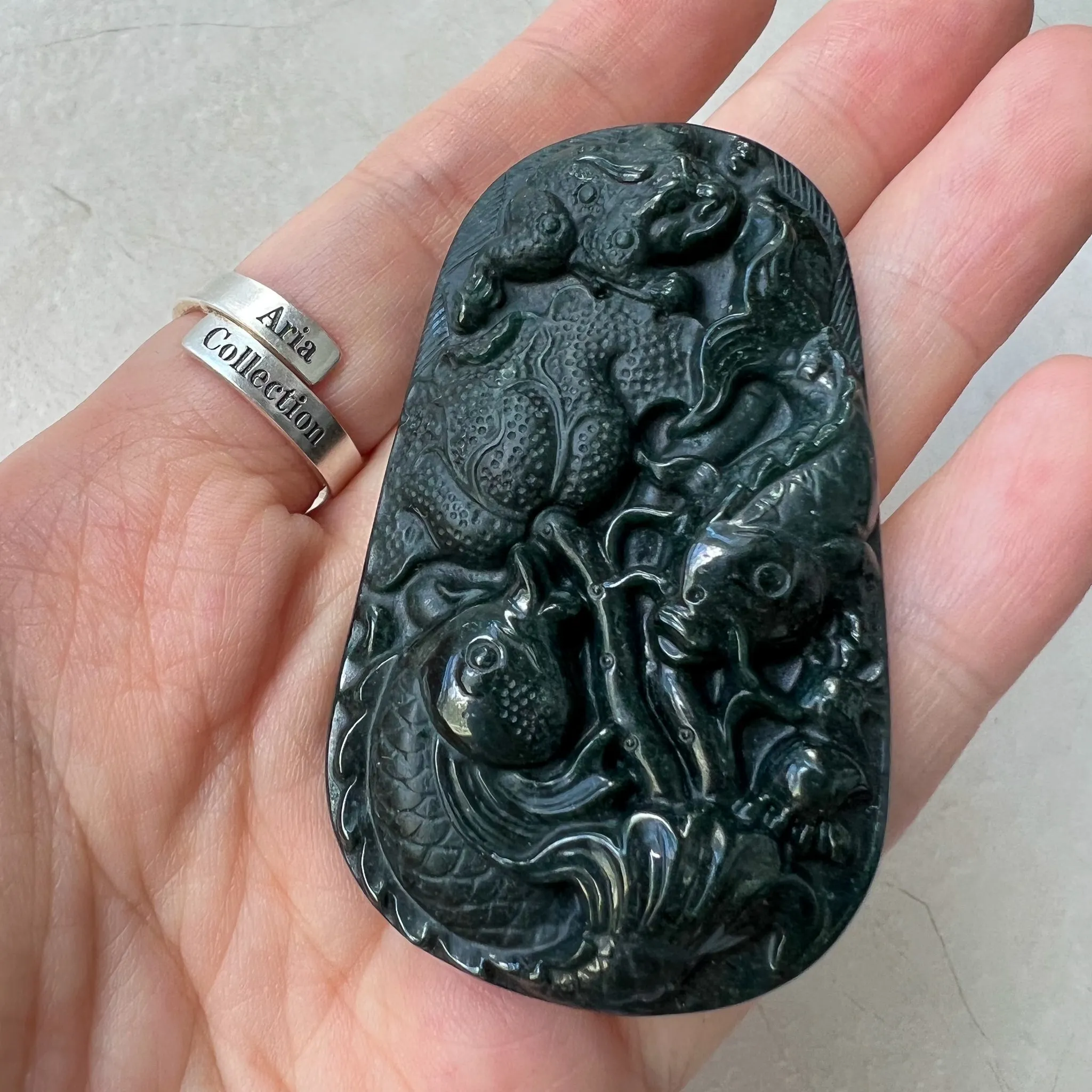Black Jadeite Jade Twin Fish, Omphacite Jade, Pisces Zodiac Horoscope Necklace, Hand Carved Pendant Necklace, LGG-0322-1667010045-1