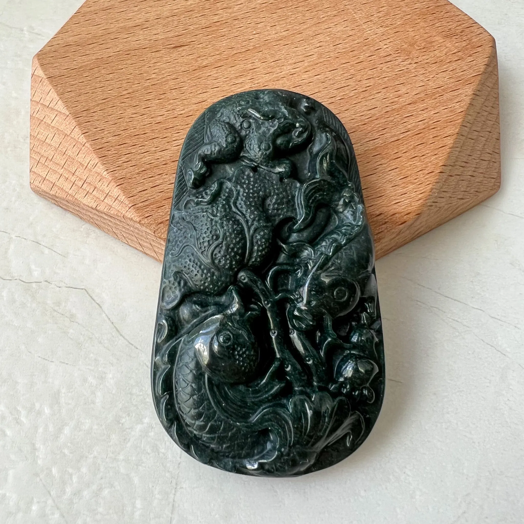 Black Jadeite Jade Twin Fish, Omphacite Jade, Pisces Zodiac Horoscope Necklace, Hand Carved Pendant Necklace, LGG-0322-1667010045-1