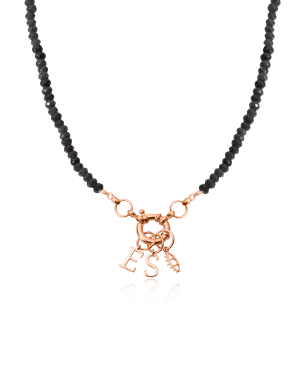Black Spinnel Charm Lock Necklace - 18K Rose Vermeil