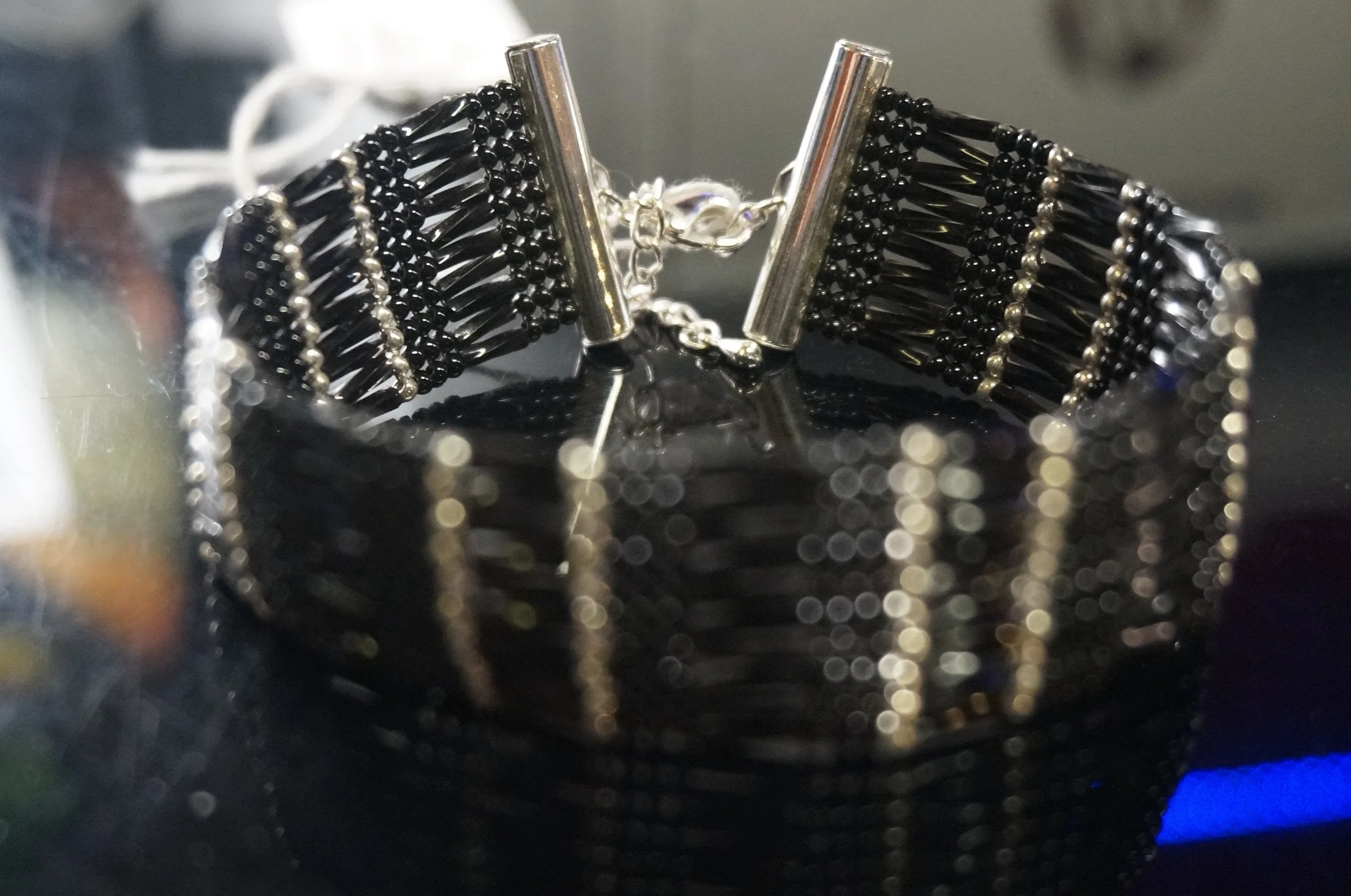 Black/Silver Glass Beaded Bracelet - Caliculturesmokeshop.com