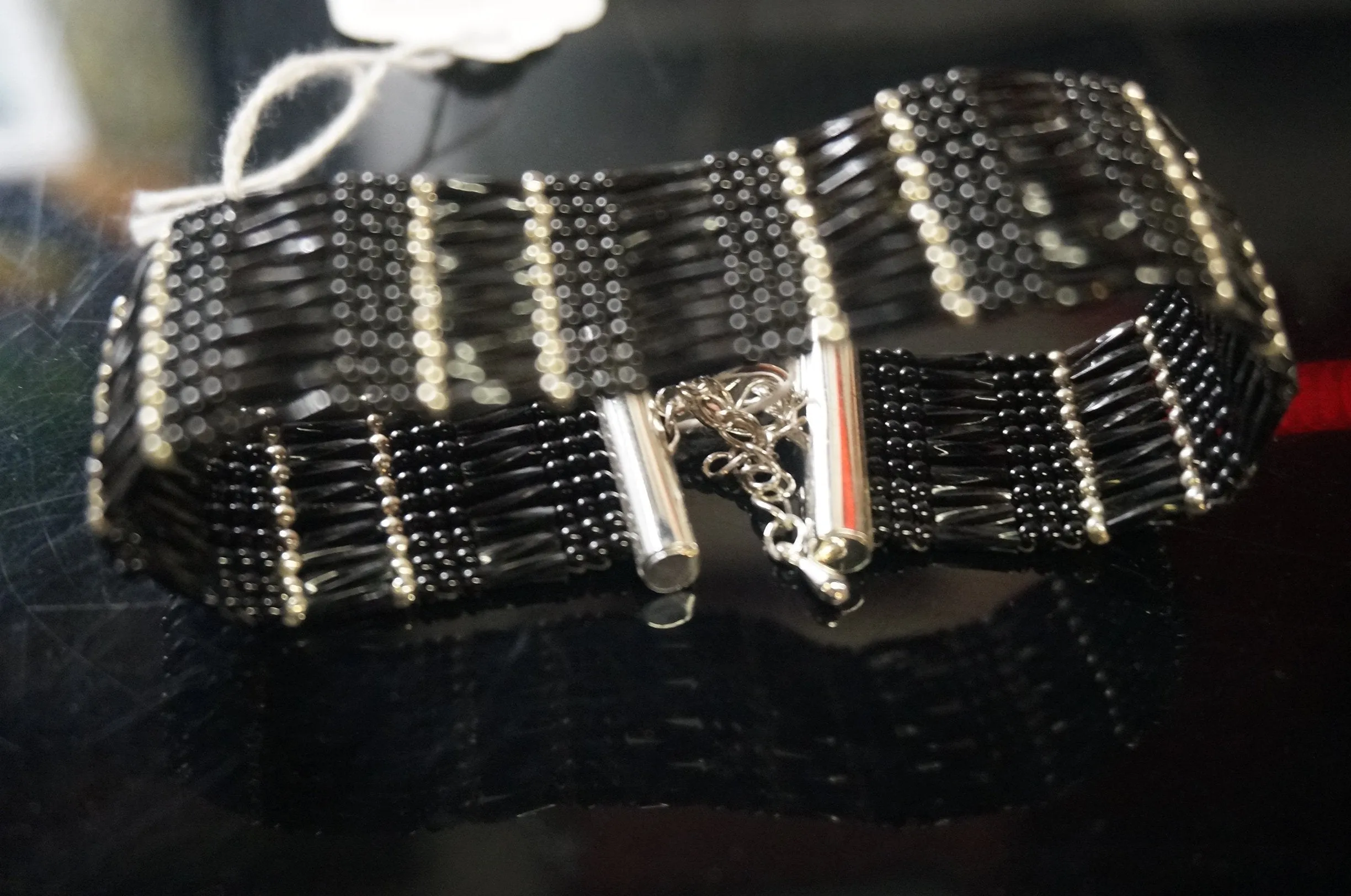 Black/Silver Glass Beaded Bracelet - Caliculturesmokeshop.com