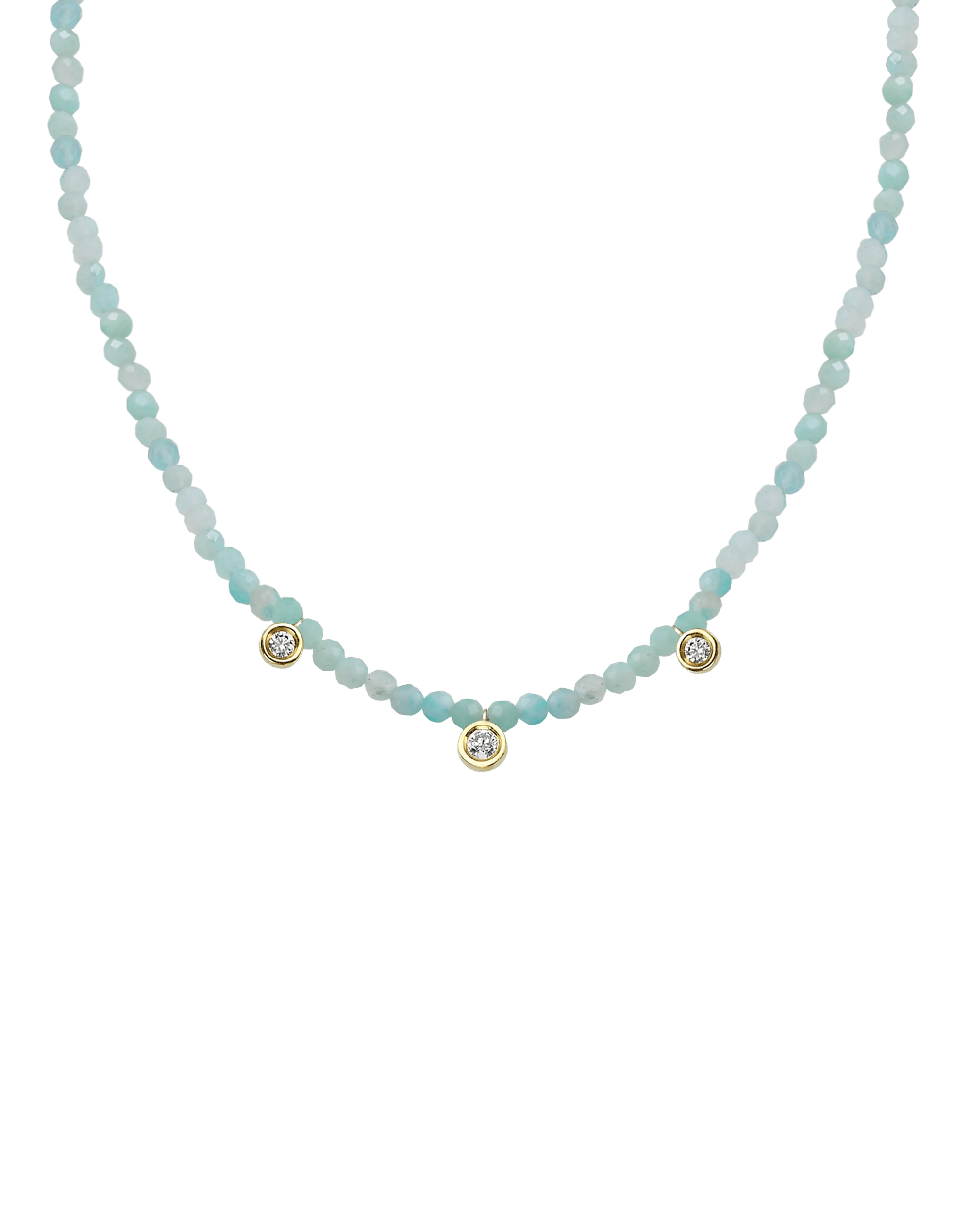Blue Lapis Gemstone & Three diamonds Necklace - 14K White Gold