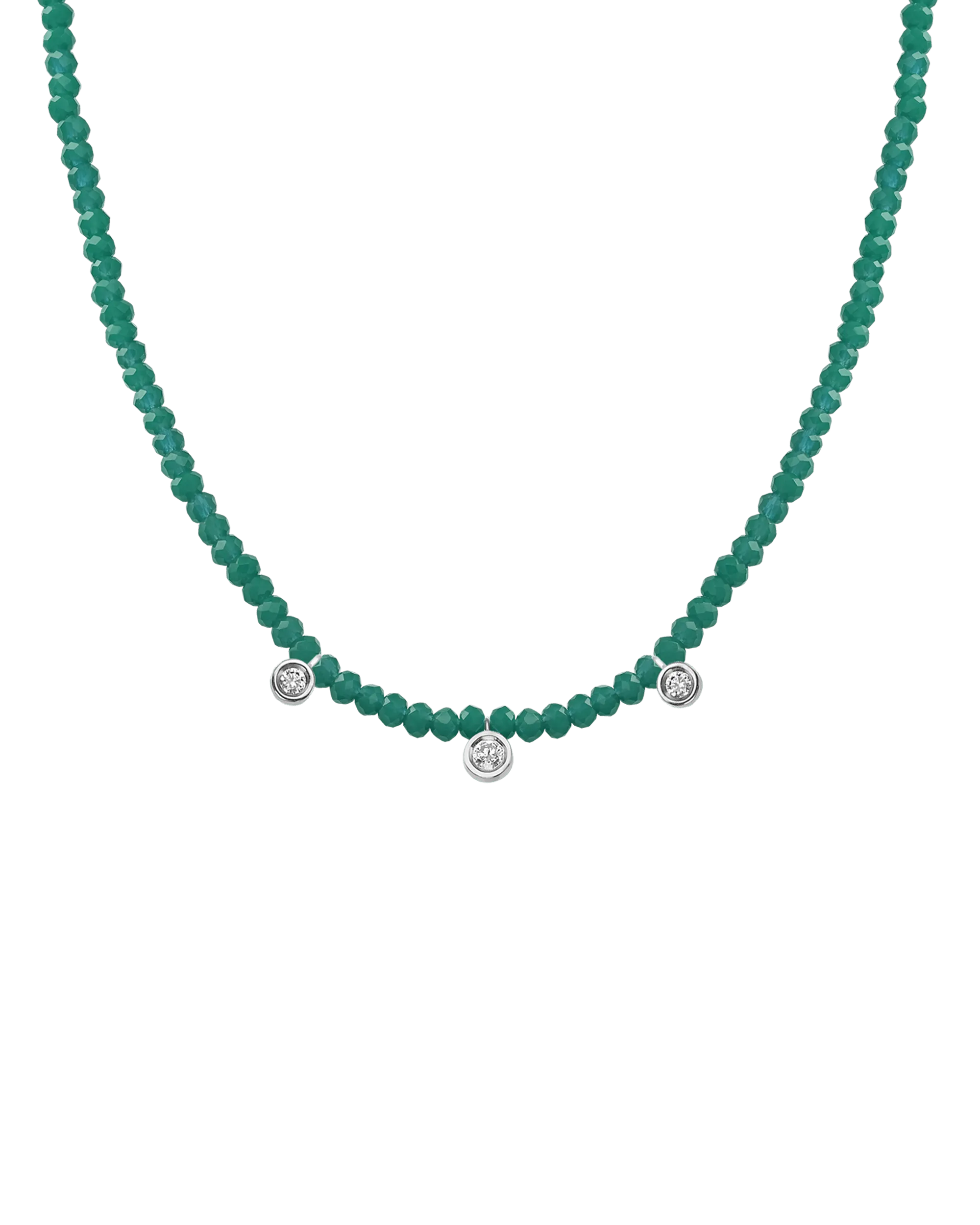 Blue Lapis Gemstone & Three diamonds Necklace - 14K White Gold
