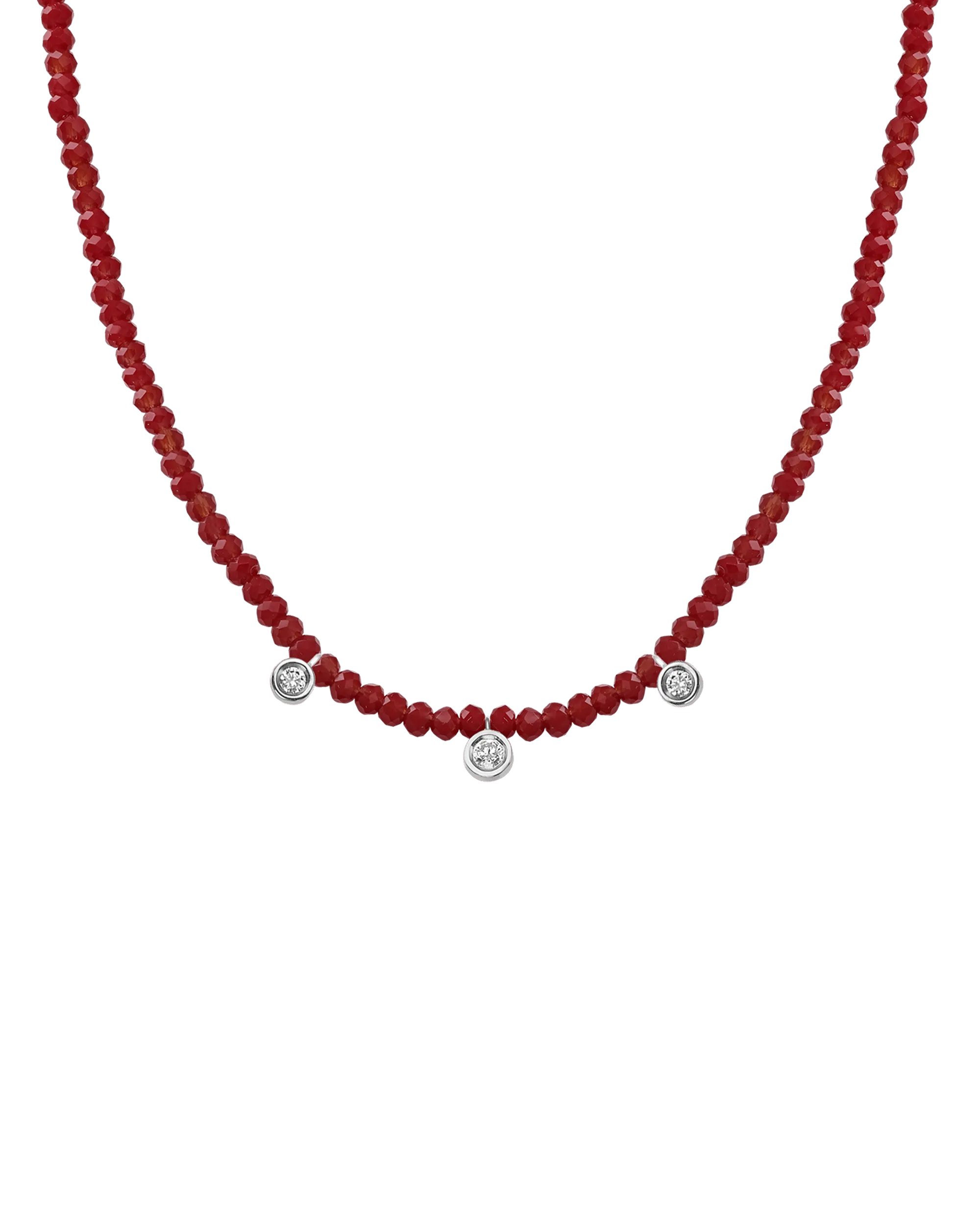 Blue Lapis Gemstone & Three diamonds Necklace - 14K White Gold