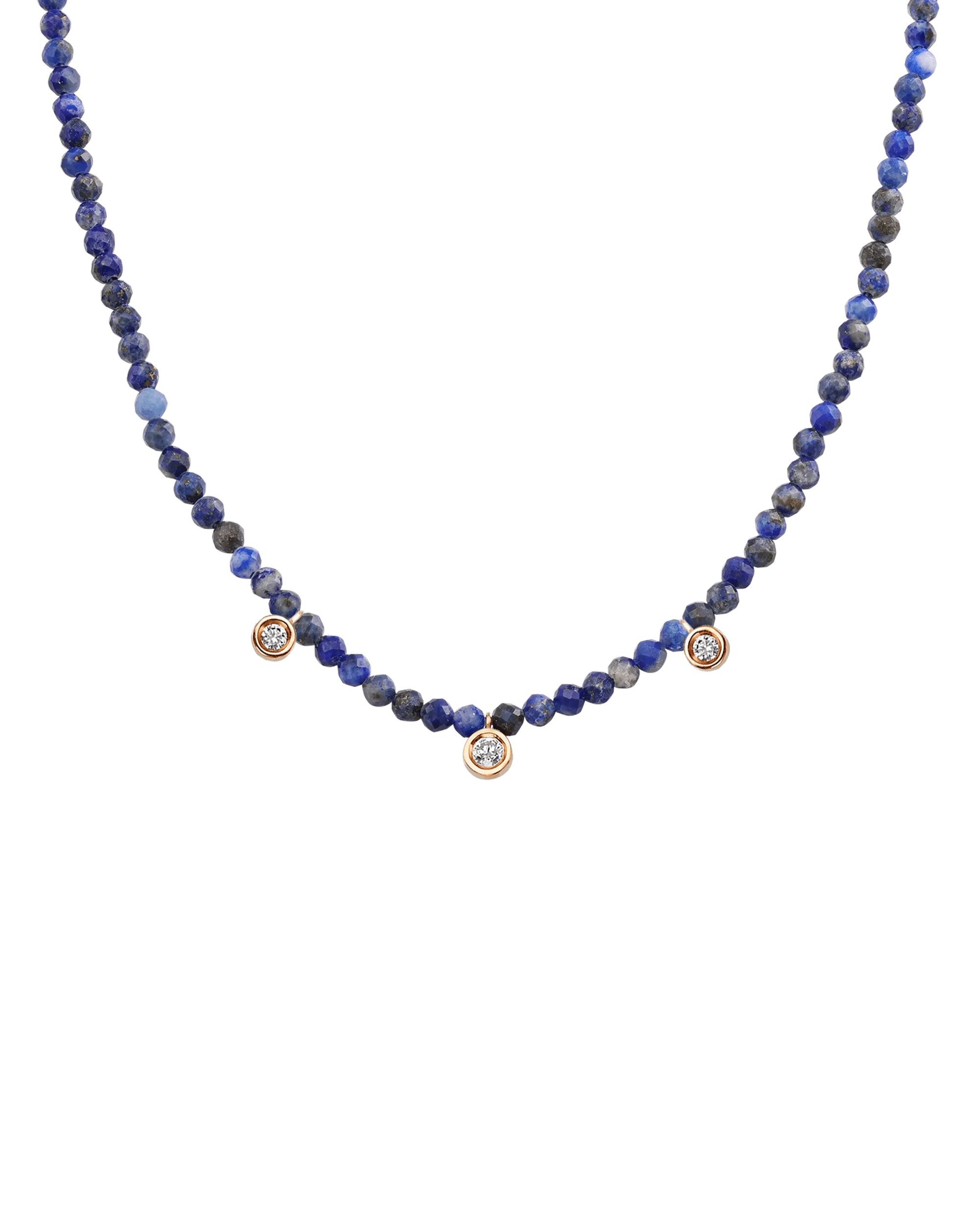 Blue Lapis Gemstone & Three diamonds Necklace - 14K White Gold