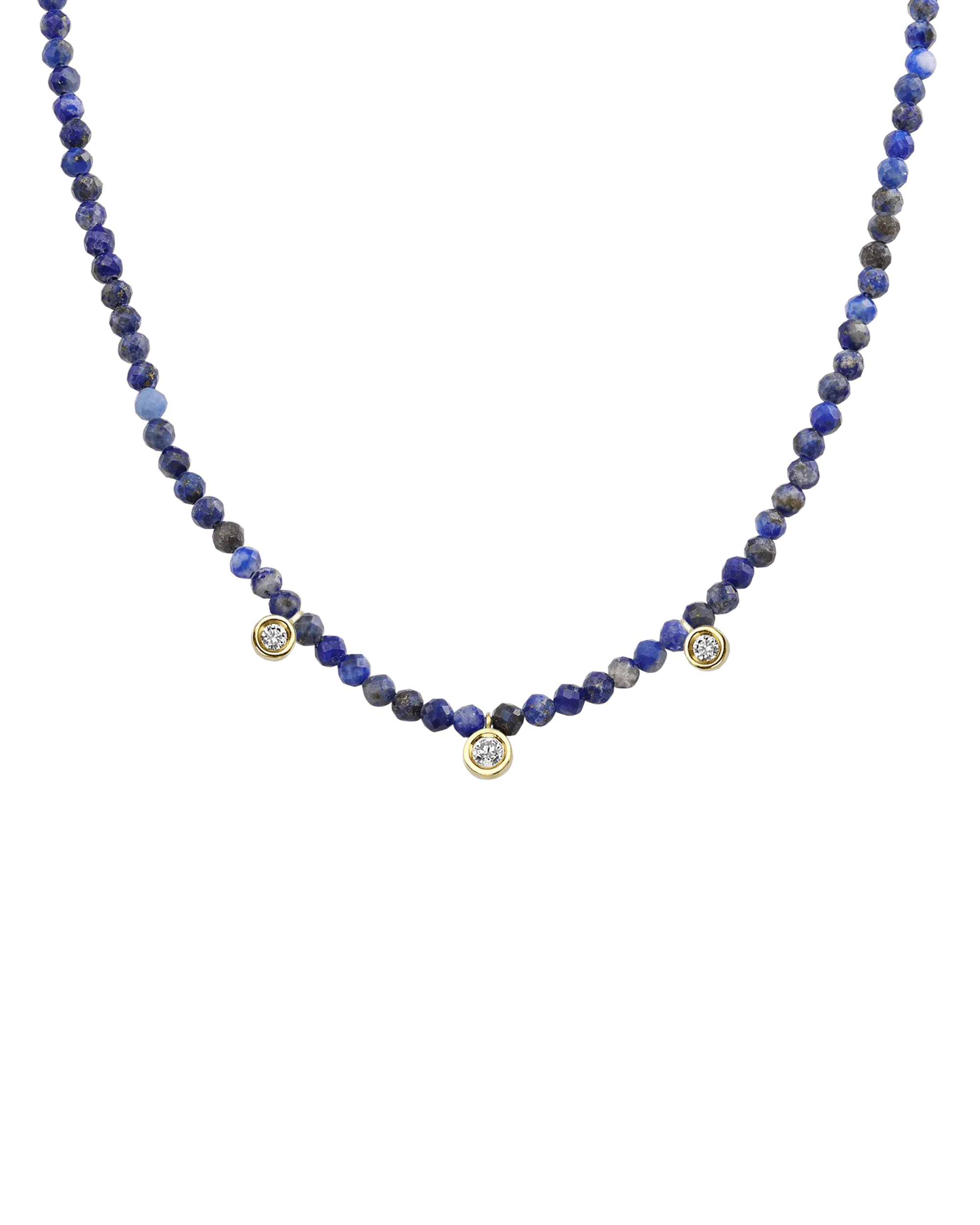 Blue Lapis Gemstone & Three diamonds Necklace - 14K White Gold