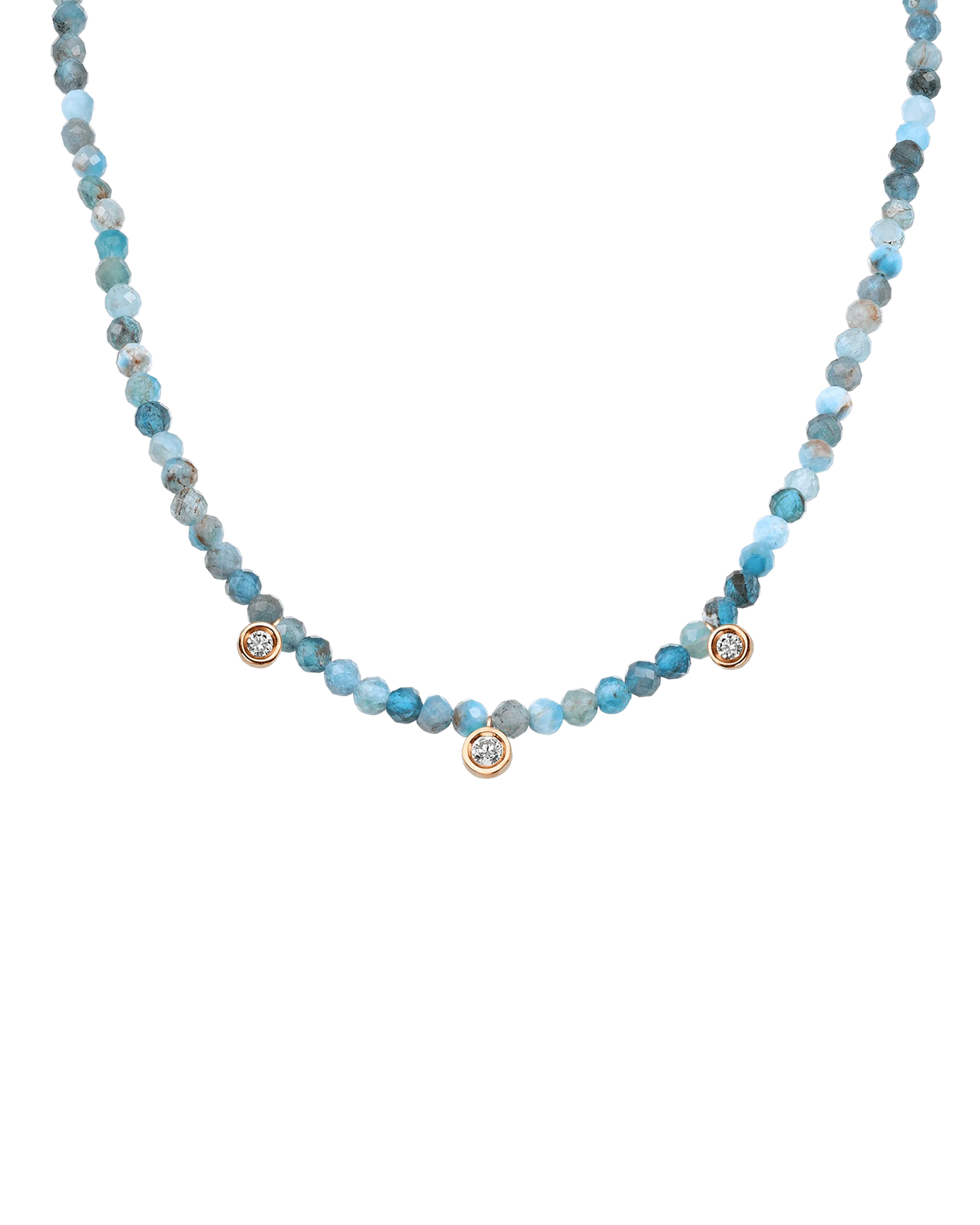 Blue Lapis Gemstone & Three diamonds Necklace - 14K White Gold
