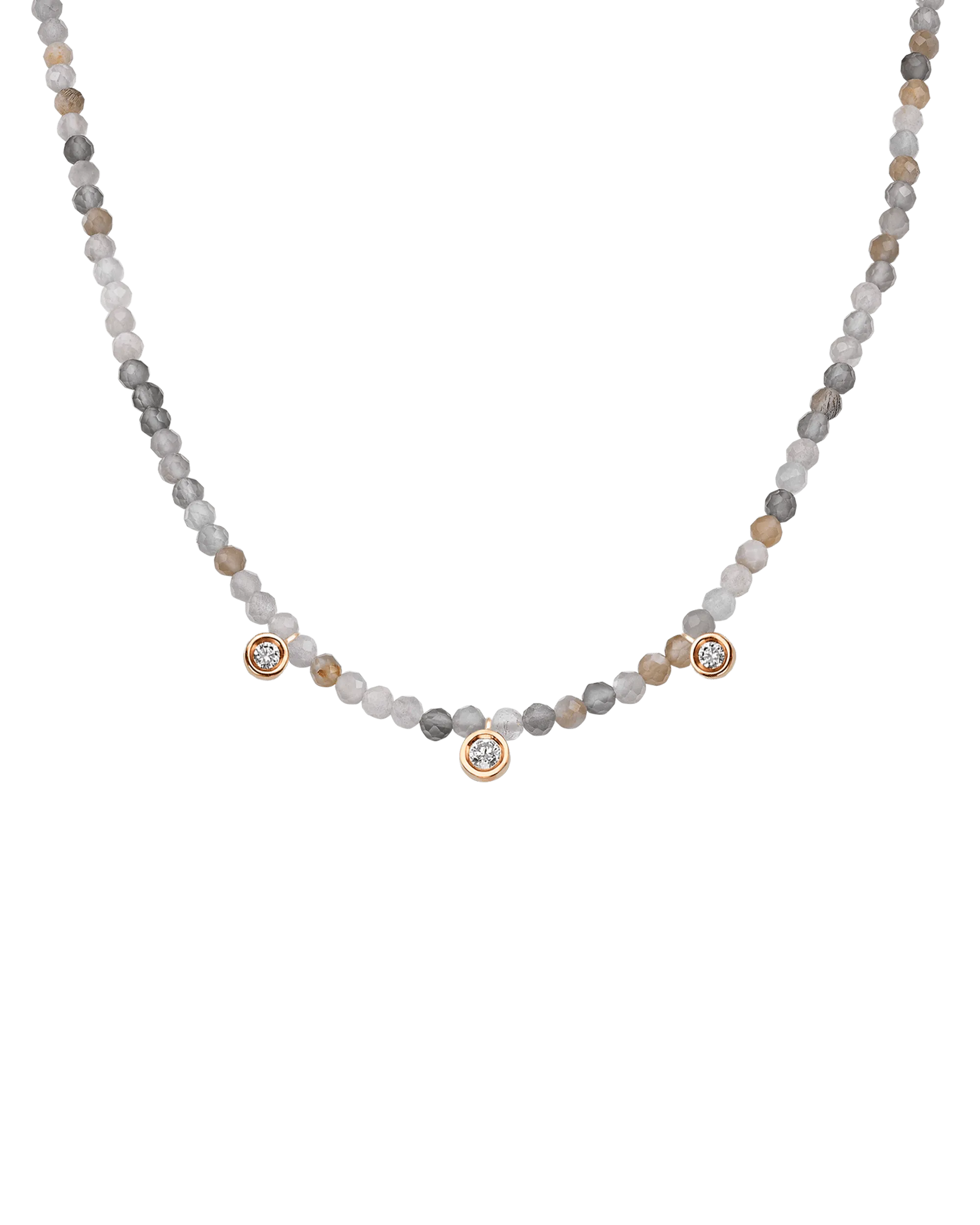 Blue Lapis Gemstone & Three diamonds Necklace - 14K White Gold