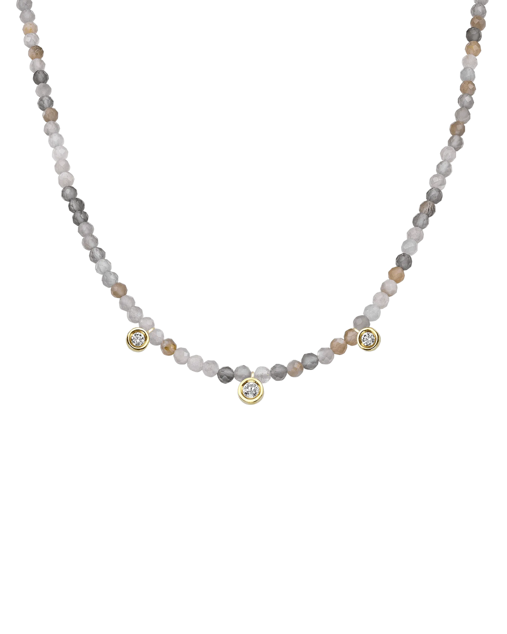 Blue Lapis Gemstone & Three diamonds Necklace - 14K White Gold