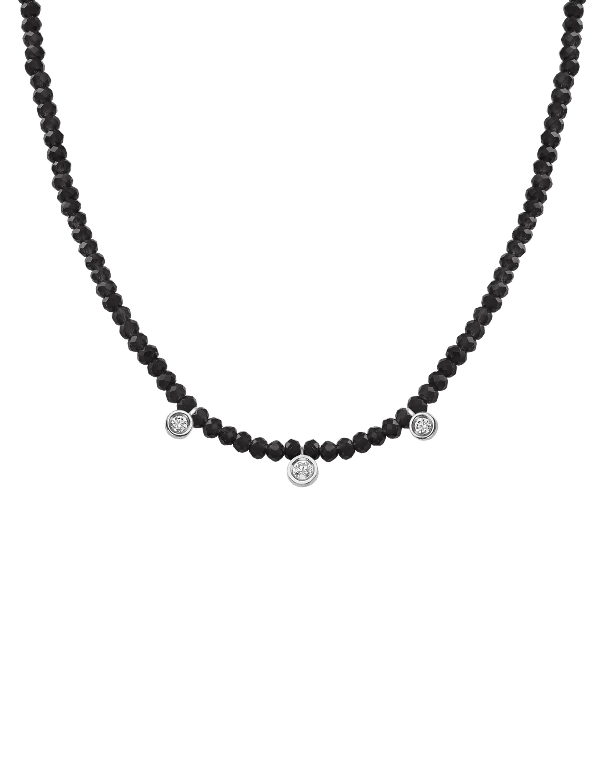 Blue Lapis Gemstone & Three diamonds Necklace - 14K White Gold