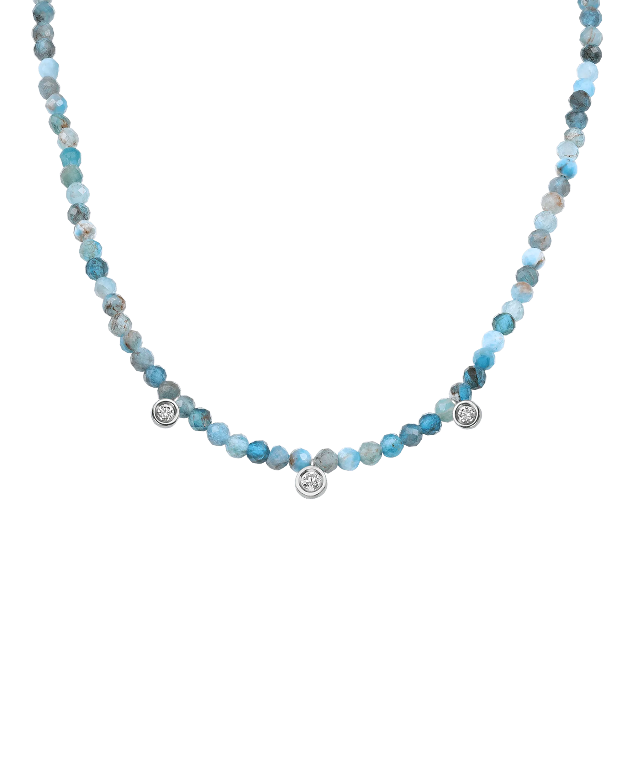 Blue Lapis Gemstone & Three diamonds Necklace - 14K White Gold
