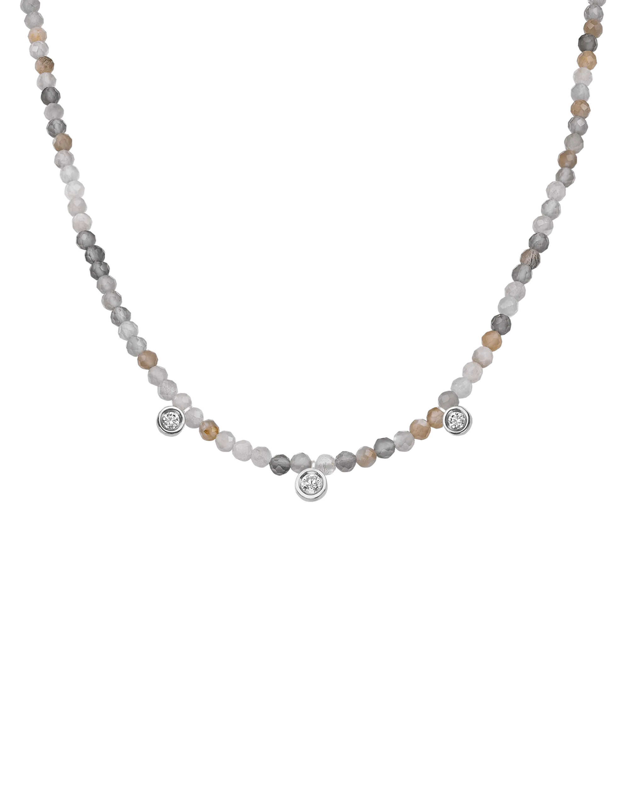 Blue Lapis Gemstone & Three diamonds Necklace - 14K White Gold