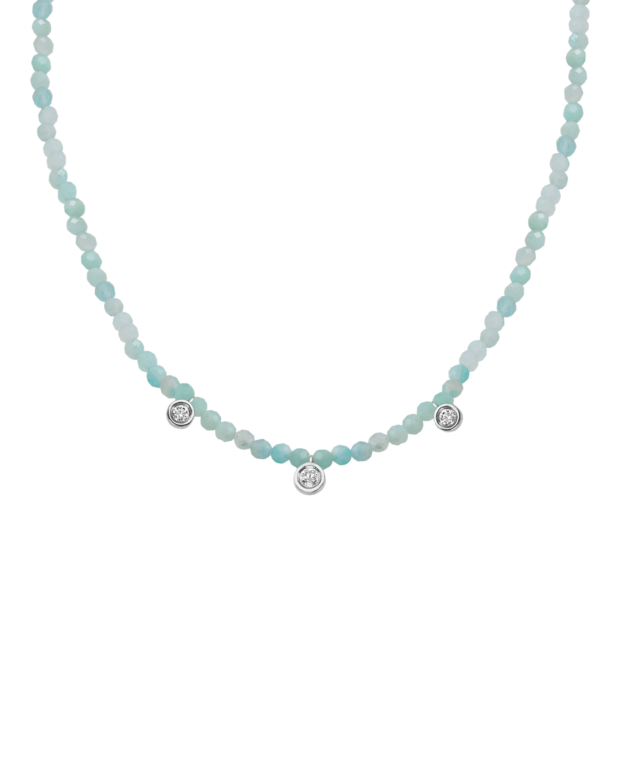 Blue Lapis Gemstone & Three diamonds Necklace - 14K White Gold
