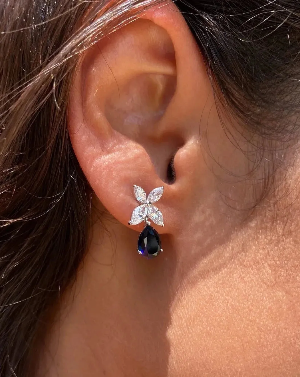Blue Sapphire And White Zircon Earrings