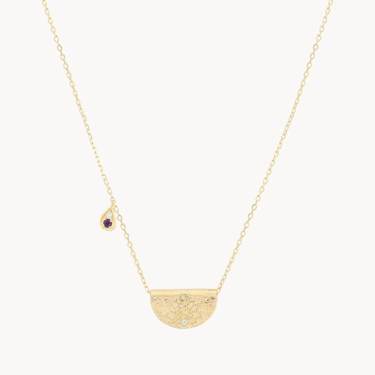 By Charlotte Lotus Birthstone Necklace February Amethyst