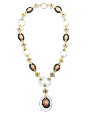 Cabochon Angelskin Coral Cross River Necklace