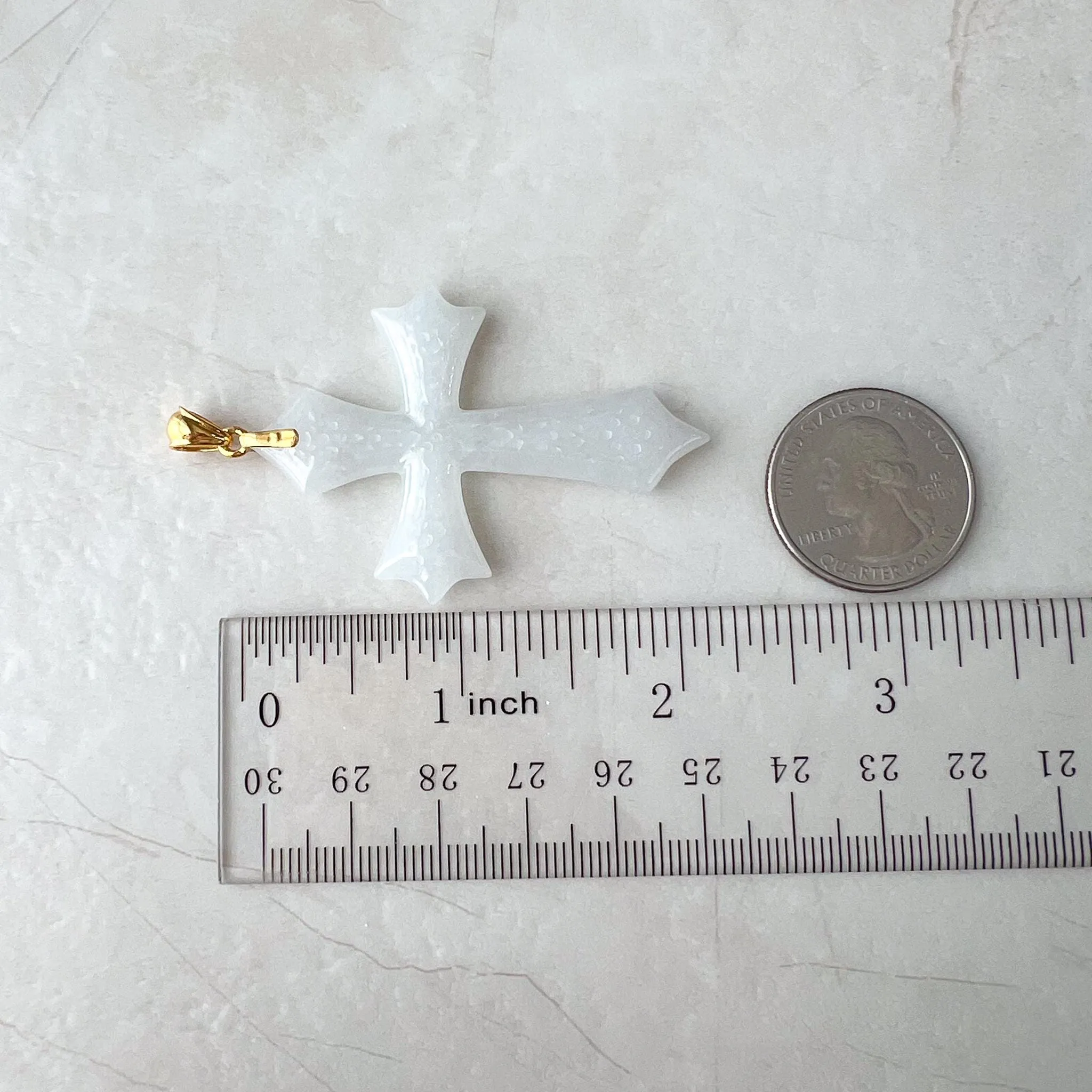 Celestial White Jade Cross Pendant with 18K Solid Gold Bail, Jadeite Jade Hand Carved Pendant, YY-1123-1736656246