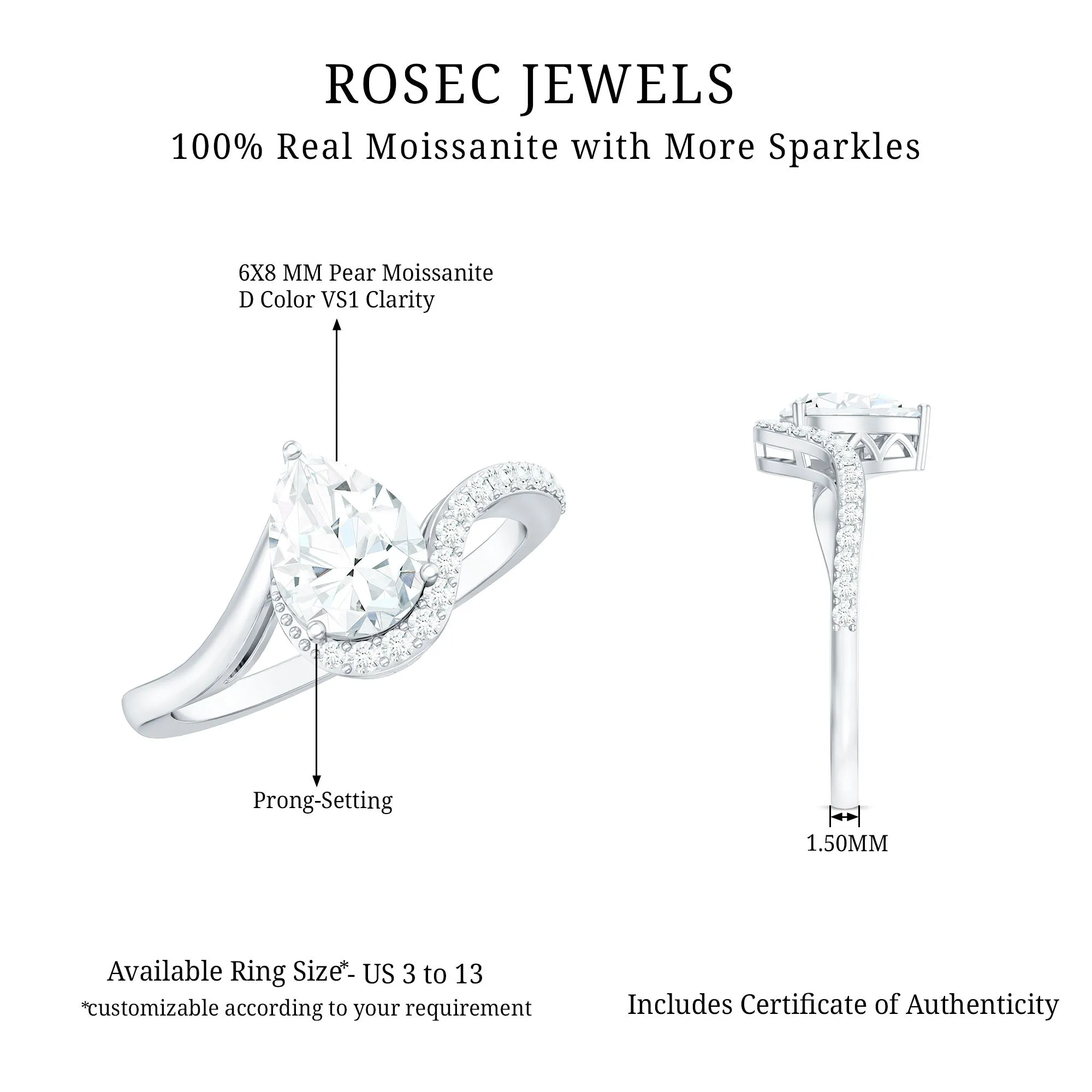 Certified Moissanite Bypass Engagement Ring