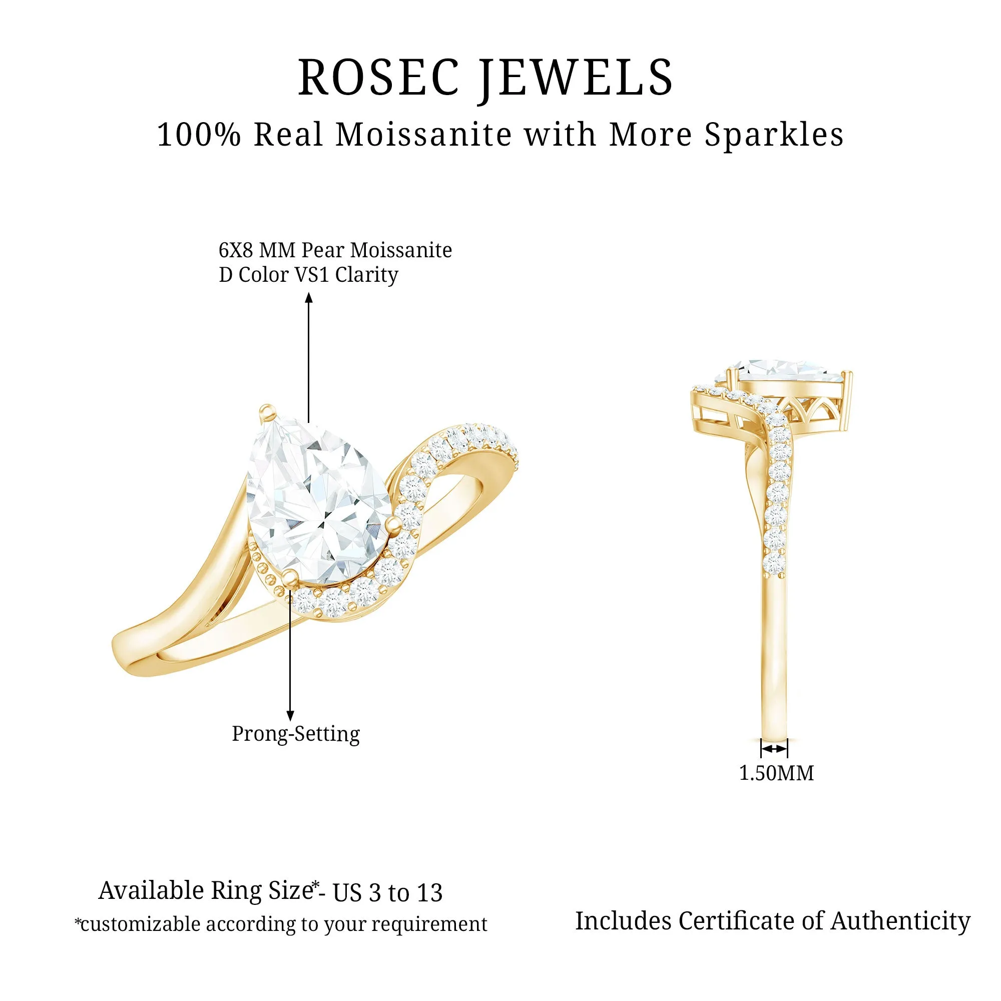 Certified Moissanite Bypass Engagement Ring