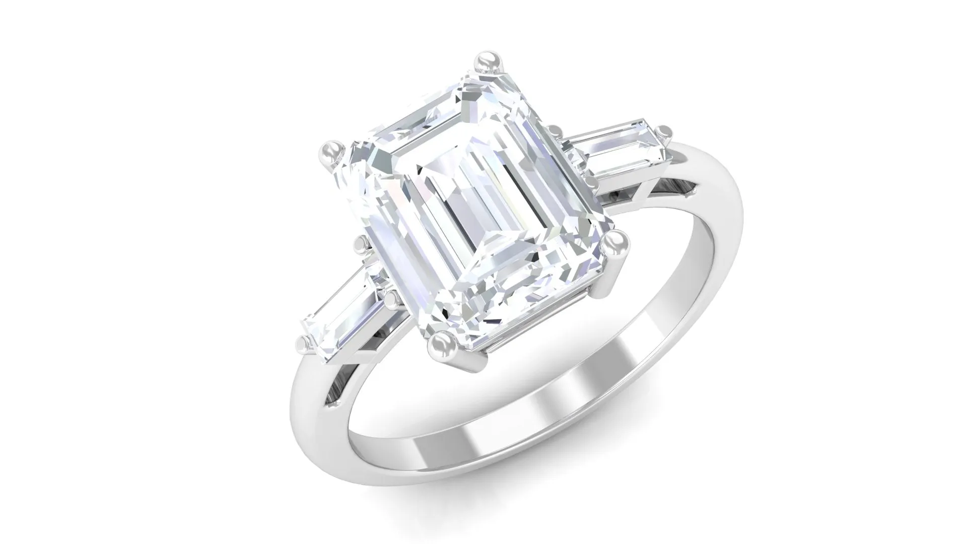 Certified Moissanite Emerald Cut Solitaire Engagement Ring