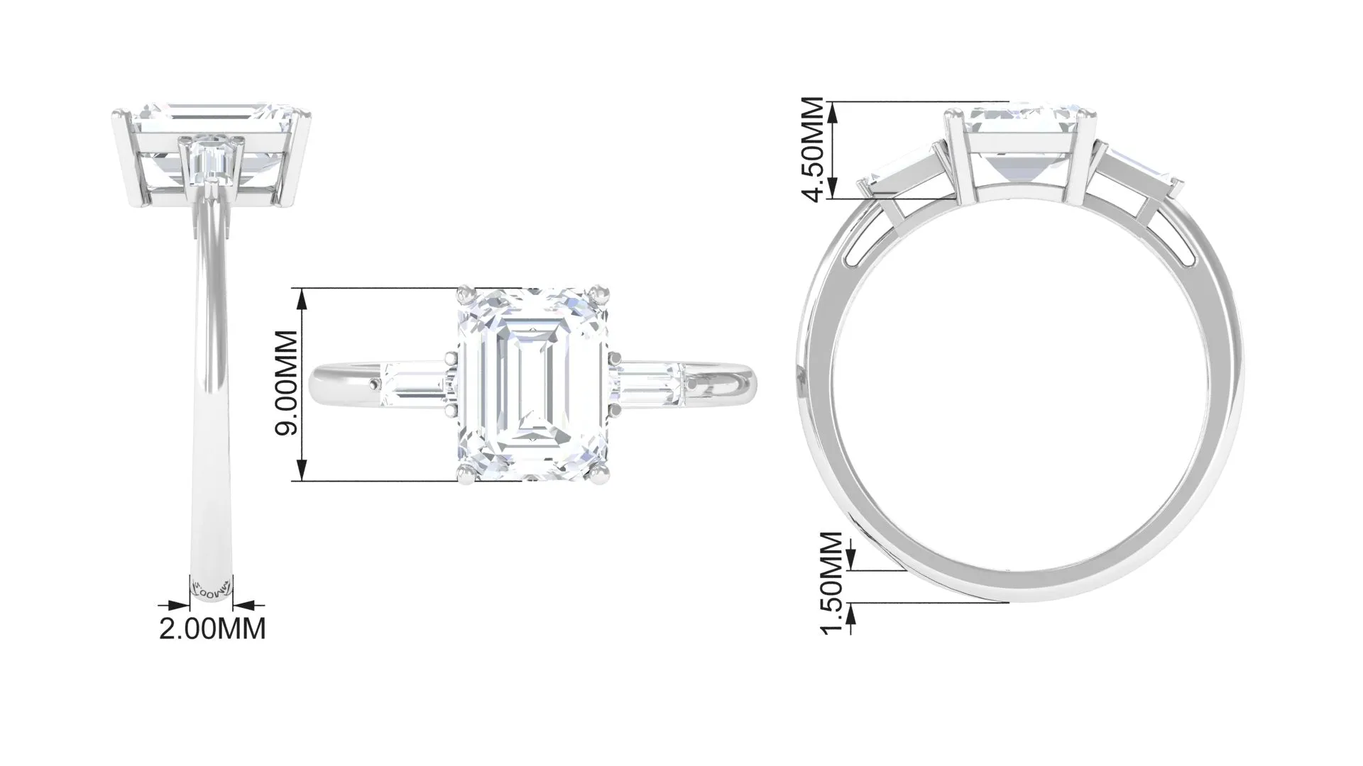 Certified Moissanite Emerald Cut Solitaire Engagement Ring