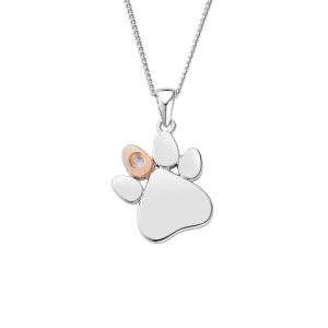 Clogau Sterling Silver Paw Prints on My Heart Necklace June moonstone Birthstone