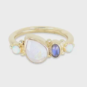 Cluster Moonstone & Opal Ring