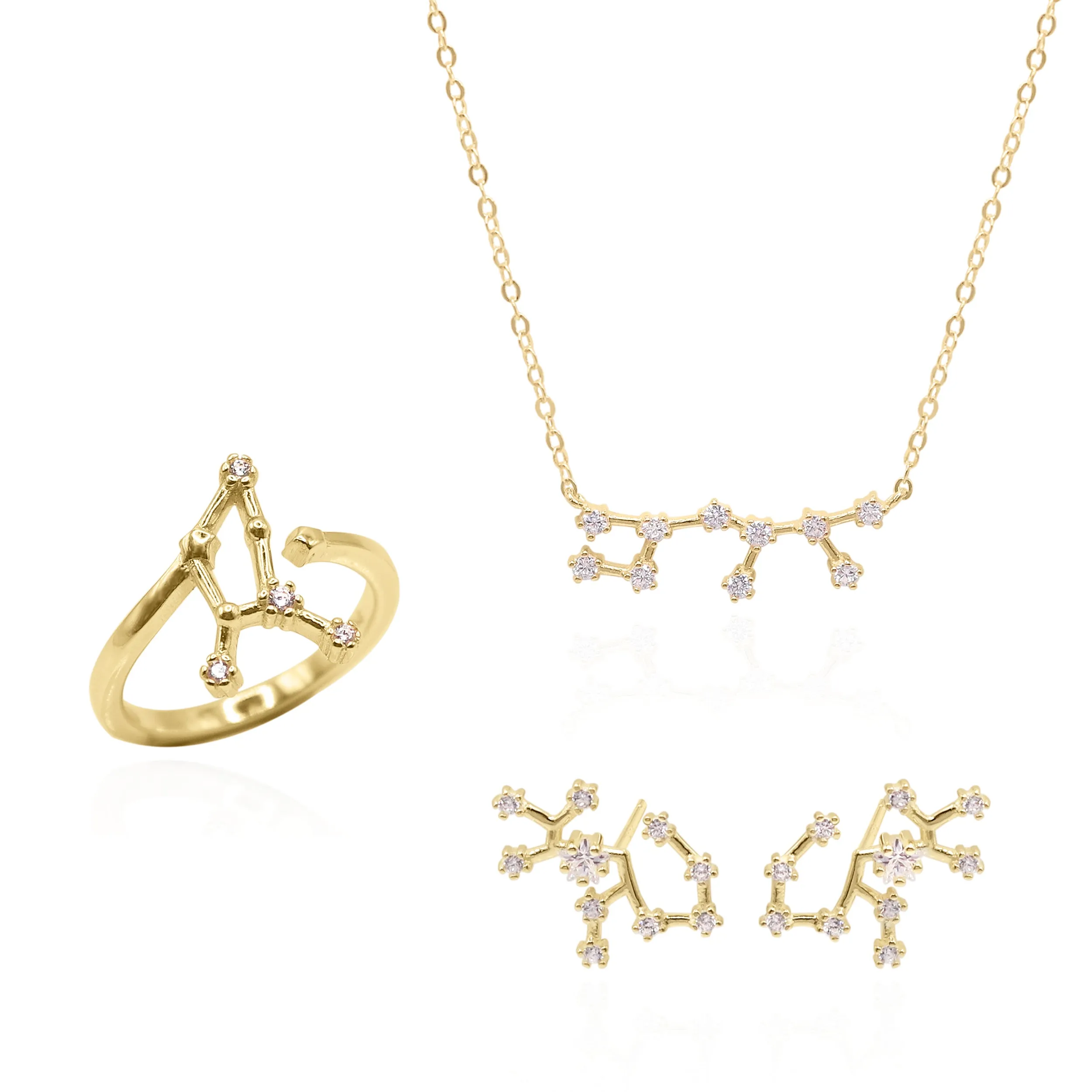 Constellation Star Sign Gift Set | Earrings, Necklace & Ring | 18K Gold Plated