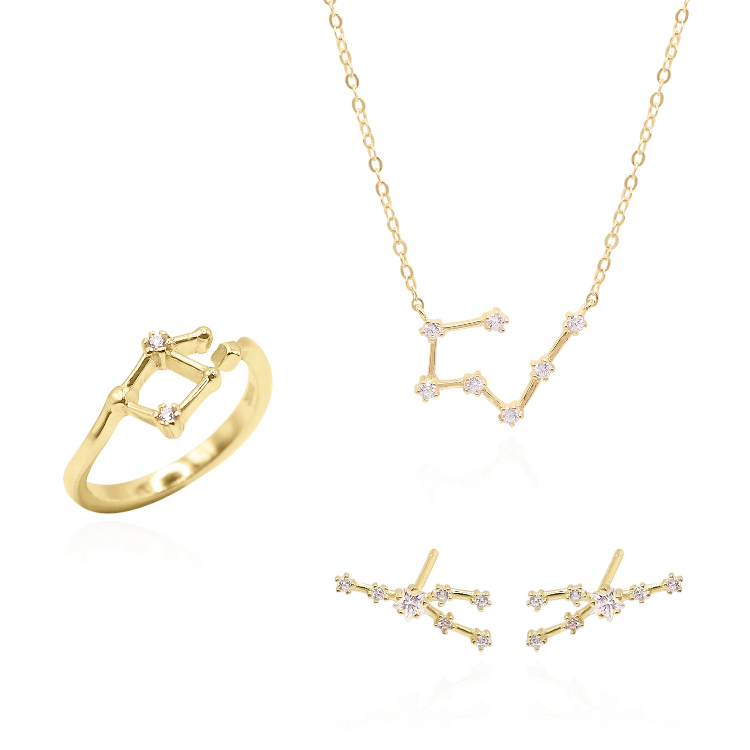 Constellation Star Sign Gift Set | Earrings, Necklace & Ring | 18K Gold Plated
