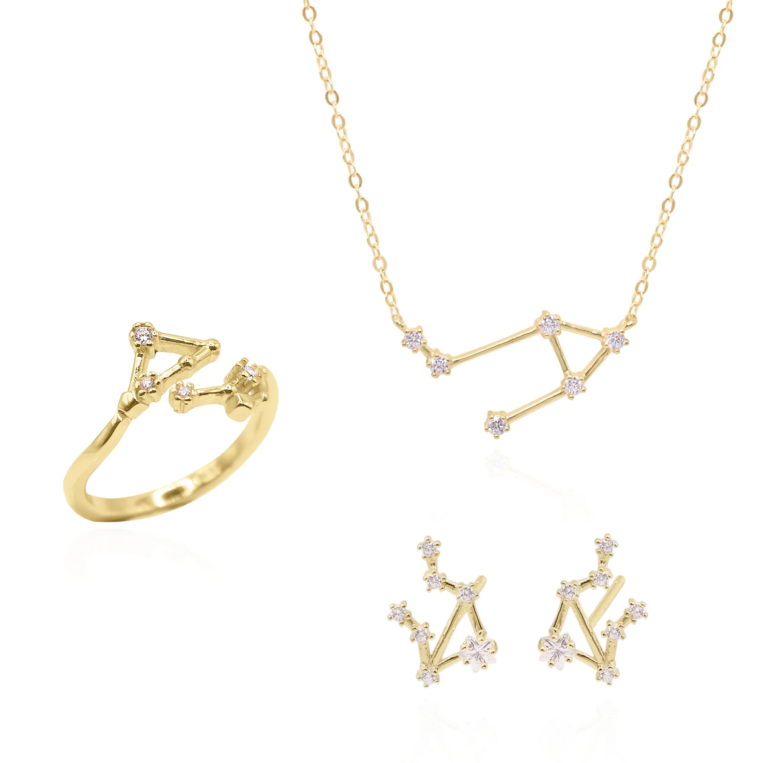 Constellation Star Sign Gift Set | Earrings, Necklace & Ring | 18K Gold Plated