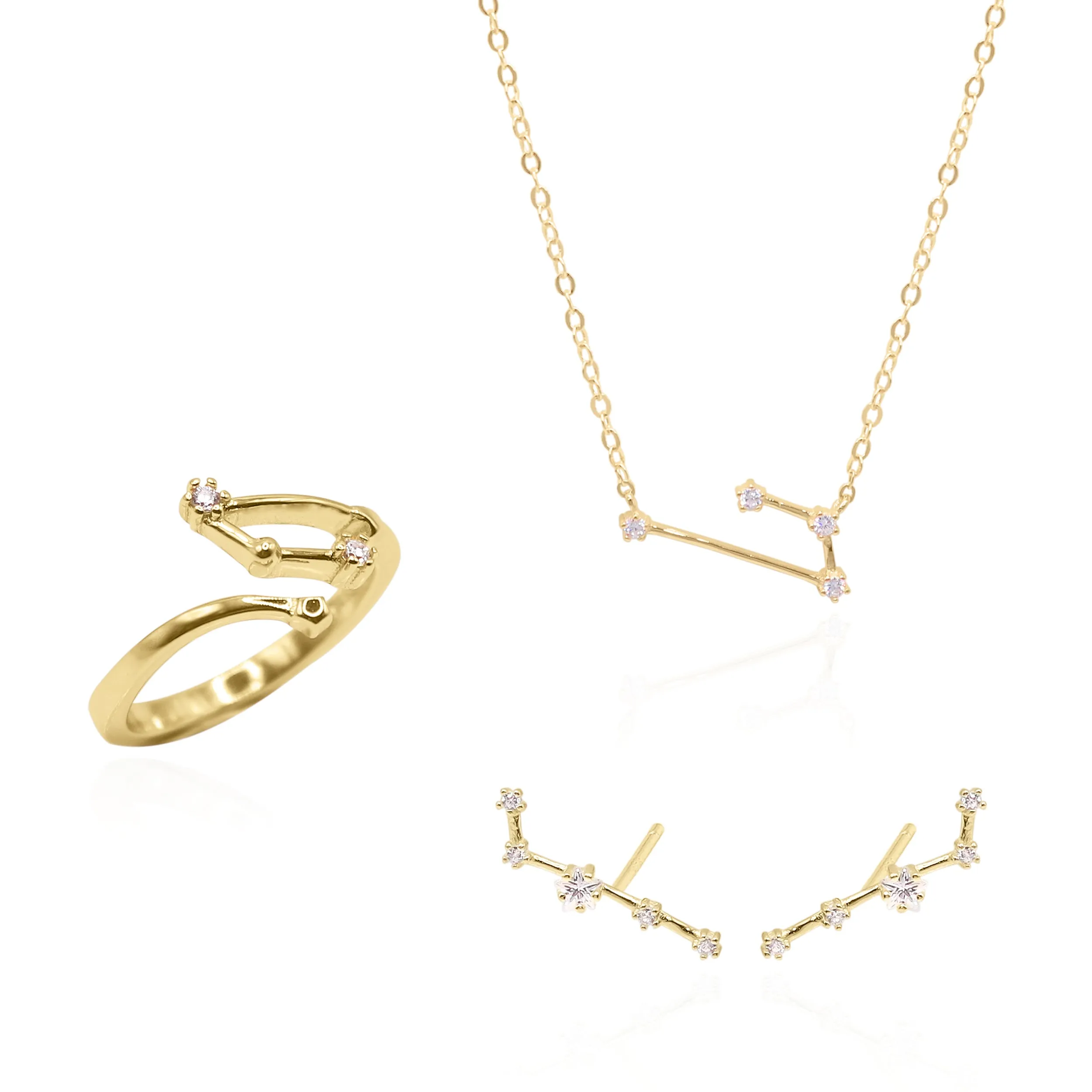 Constellation Star Sign Gift Set | Earrings, Necklace & Ring | 18K Gold Plated