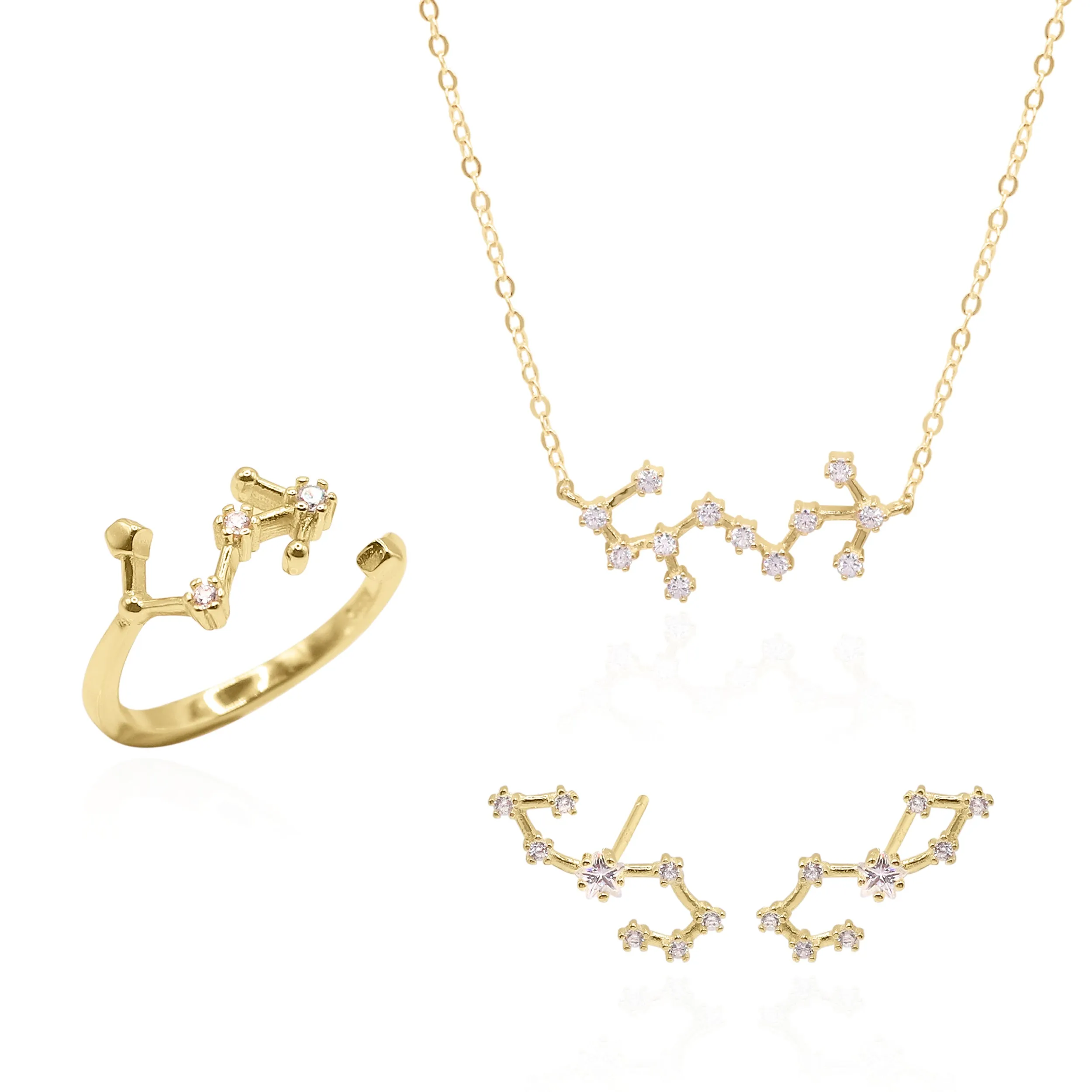 Constellation Star Sign Gift Set | Earrings, Necklace & Ring | 18K Gold Plated