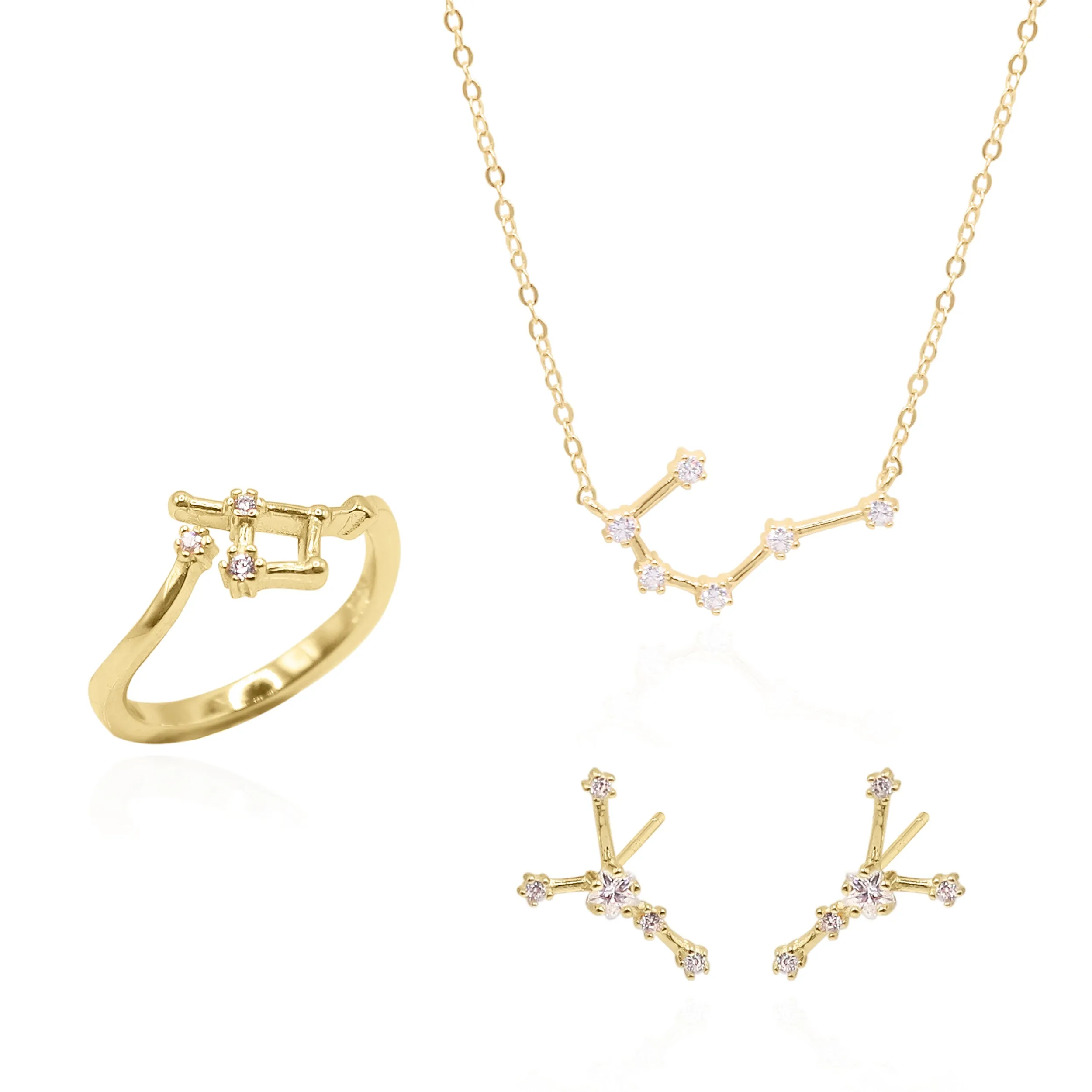 Constellation Star Sign Gift Set | Earrings, Necklace & Ring | 18K Gold Plated